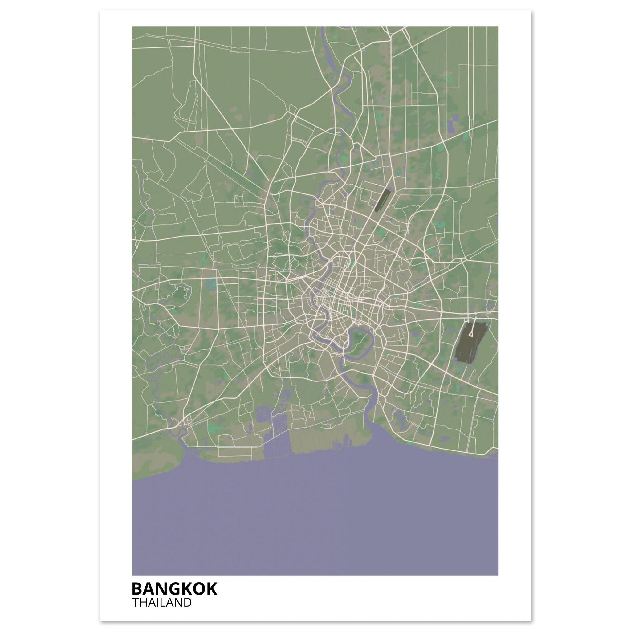 bangkok thailand map poster print