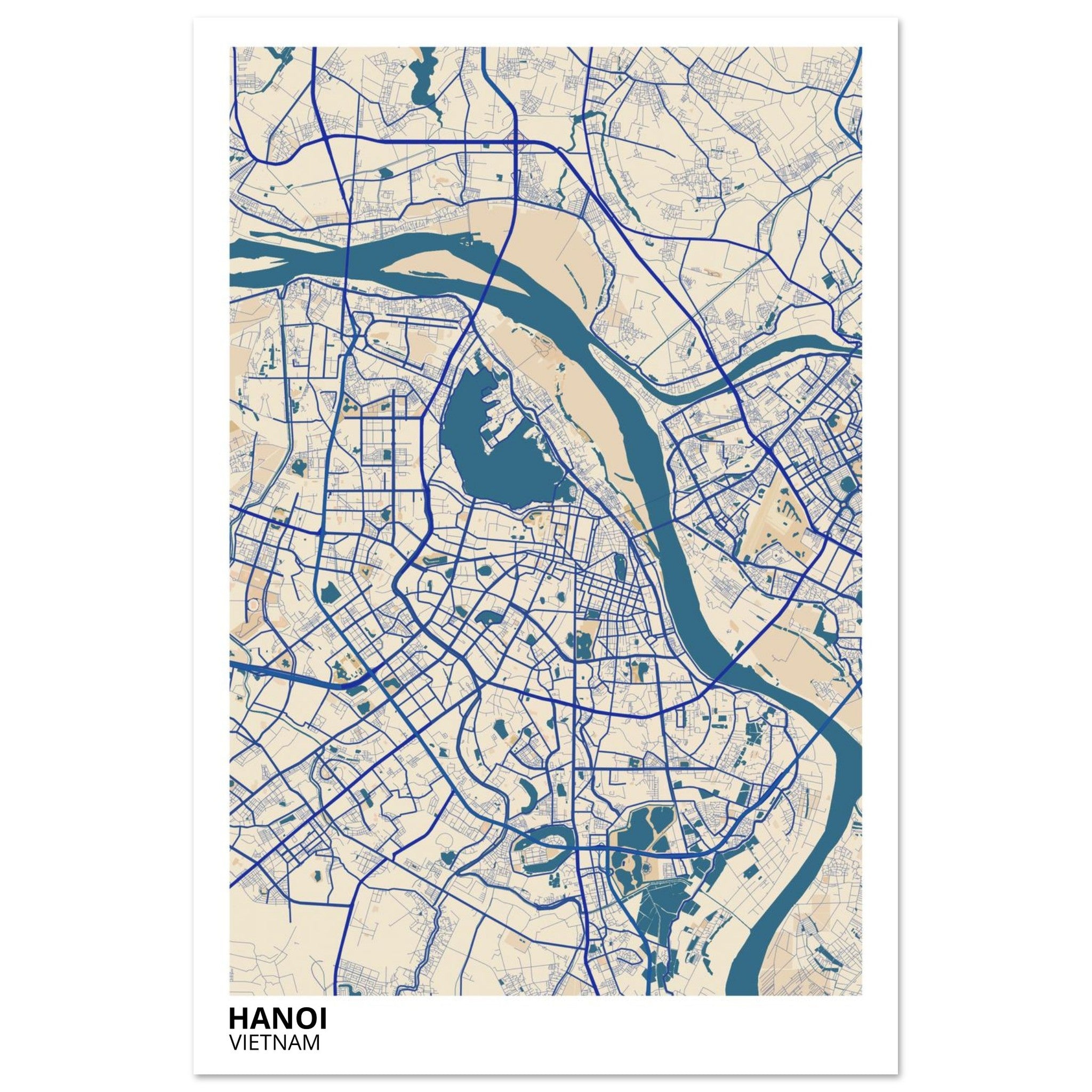 hanoi vietnam map poster print