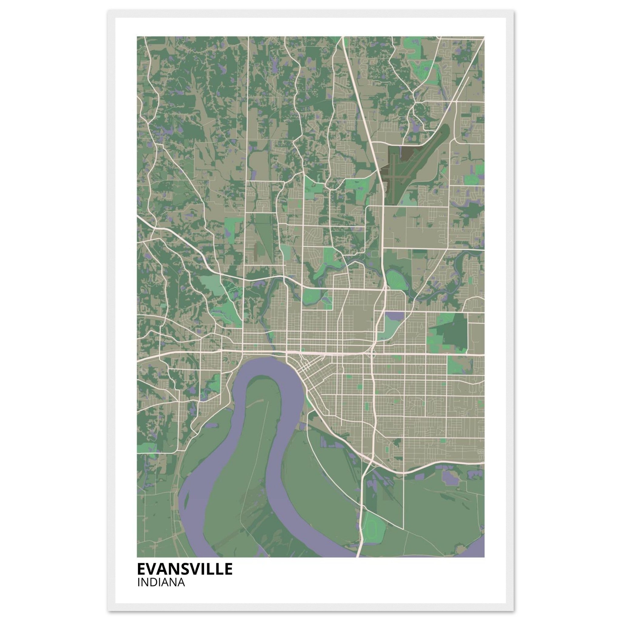 Evansville Indiana City Map Poster | Custom Map Art Print - Ink And Atlas