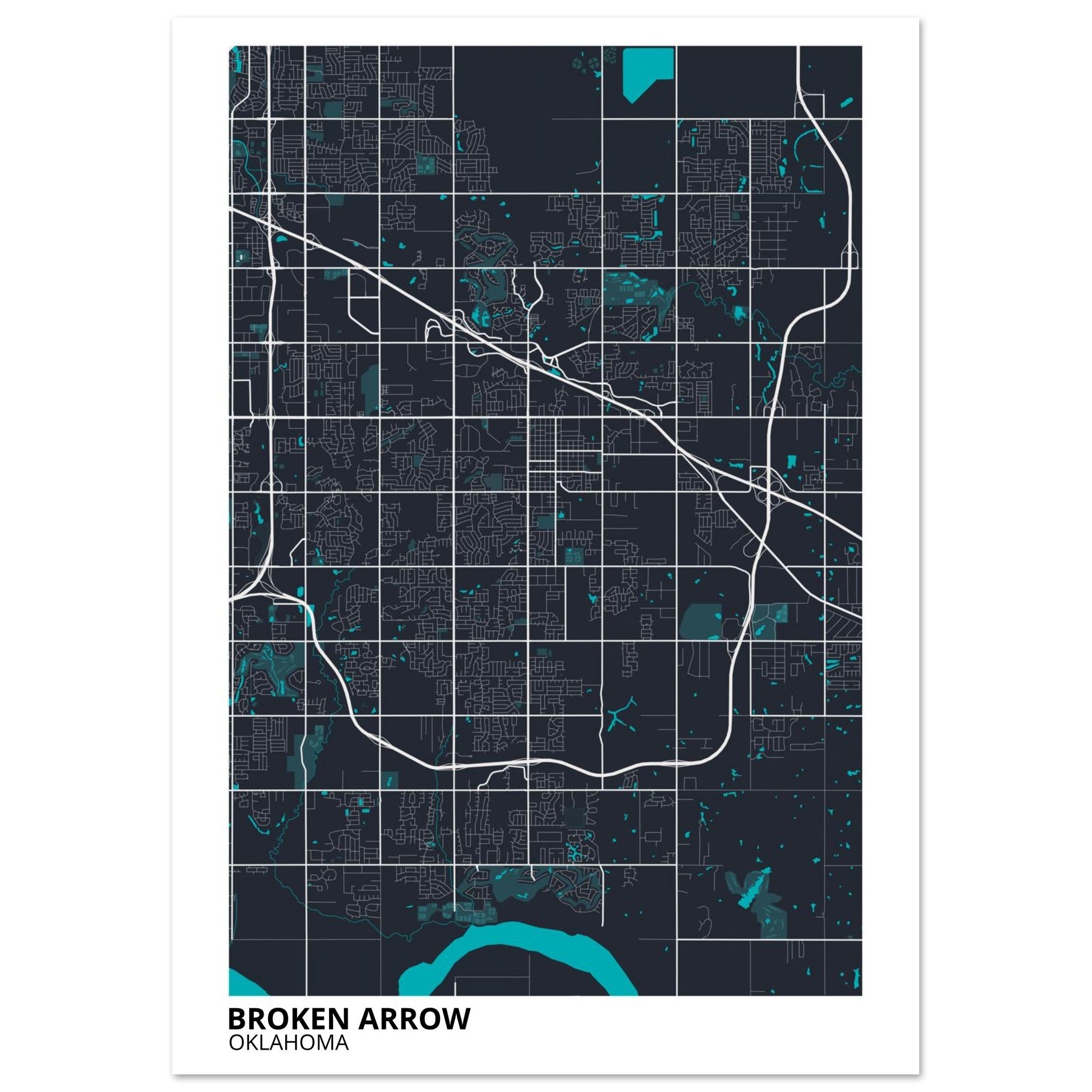 Broken Arrow Oklahoma City Map Poster | Custom Map Art Print - Ink And Atlas