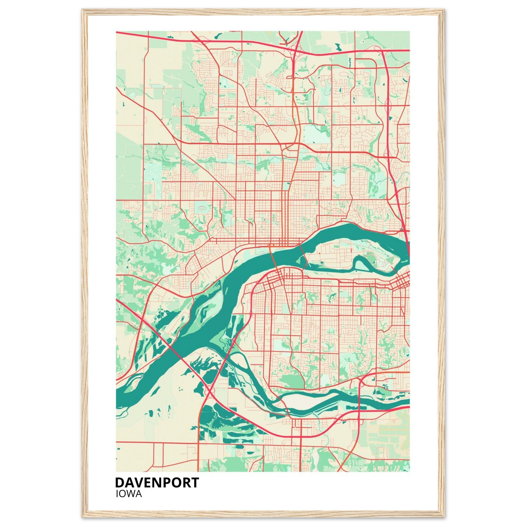 Davenport Iowa City Map Poster | Custom Map Art Print - Ink And Atlas
