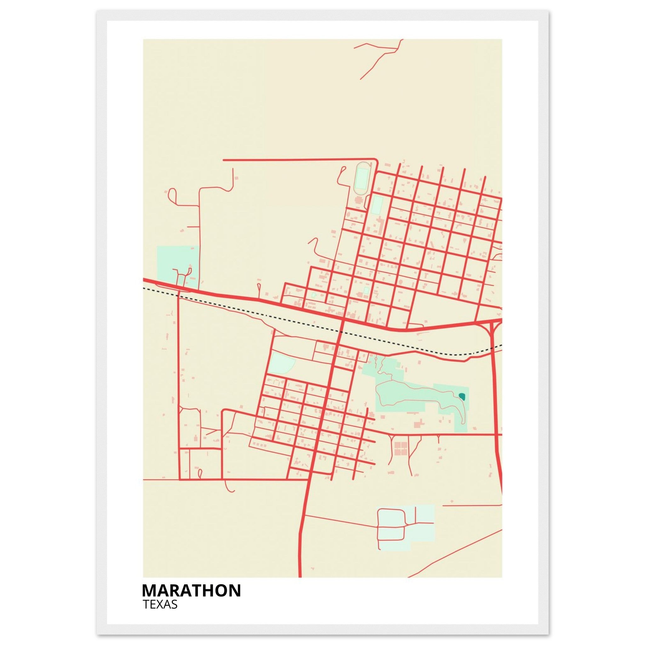 Marathon Texas City Map Poster | Custom Map Art Print - Ink And Atlas