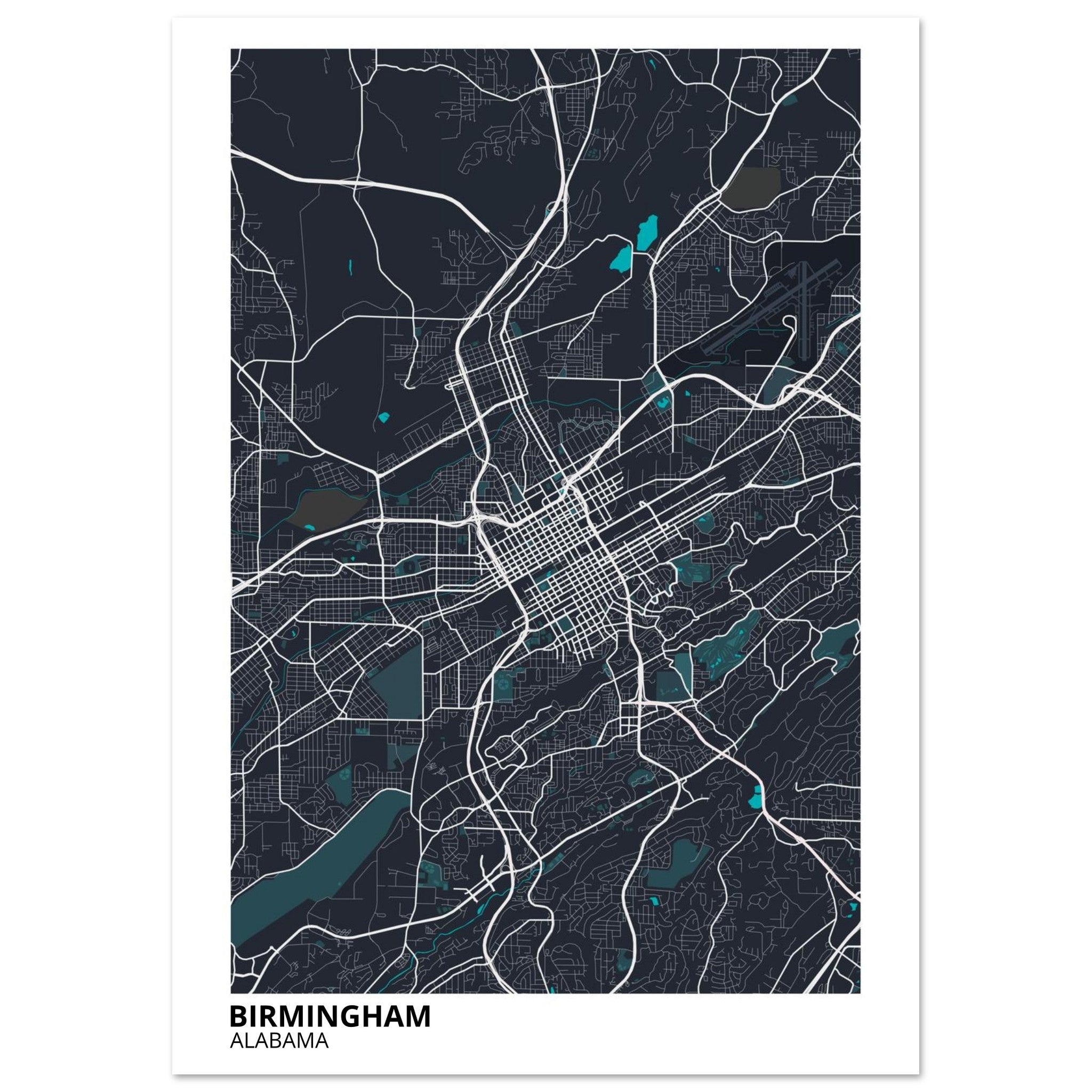 birmingham map poster print