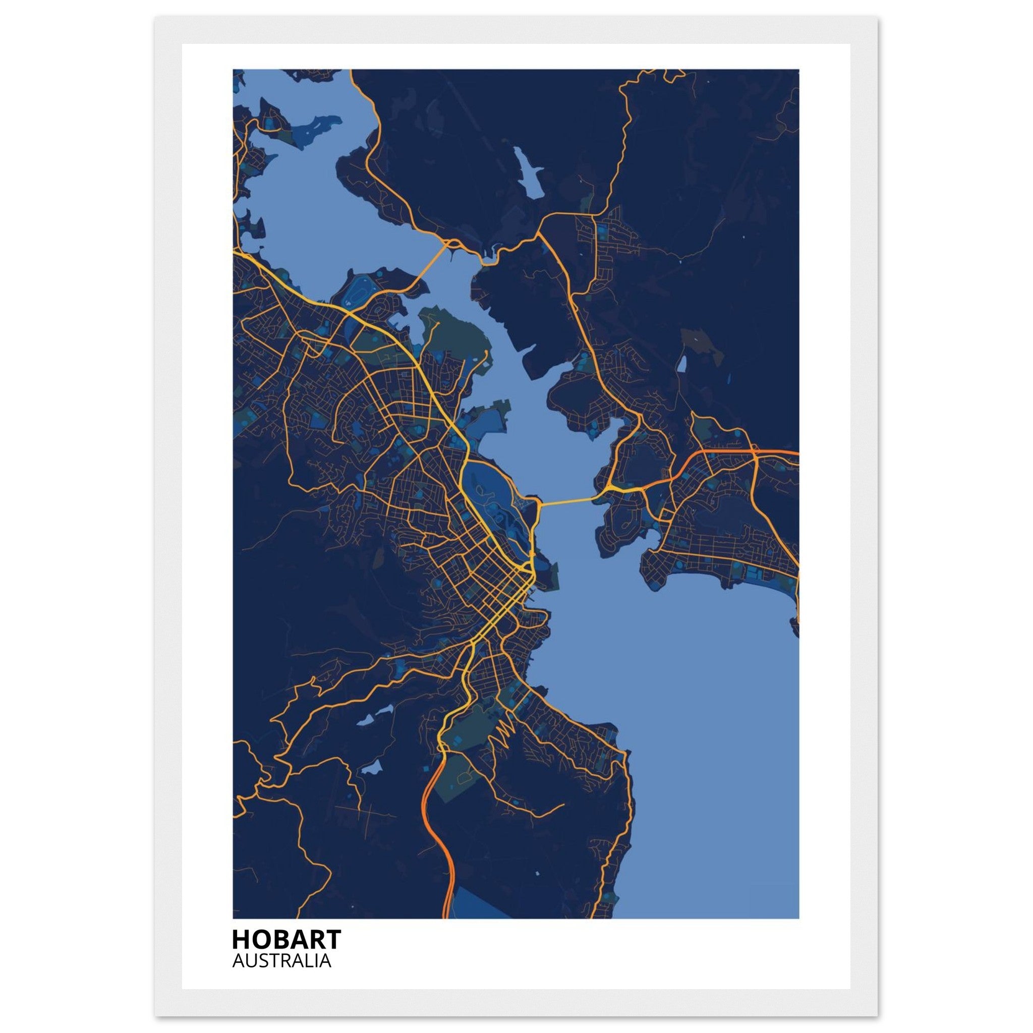Hobart Australia City Map Poster | Custom Map Art Print - Ink And Atlas