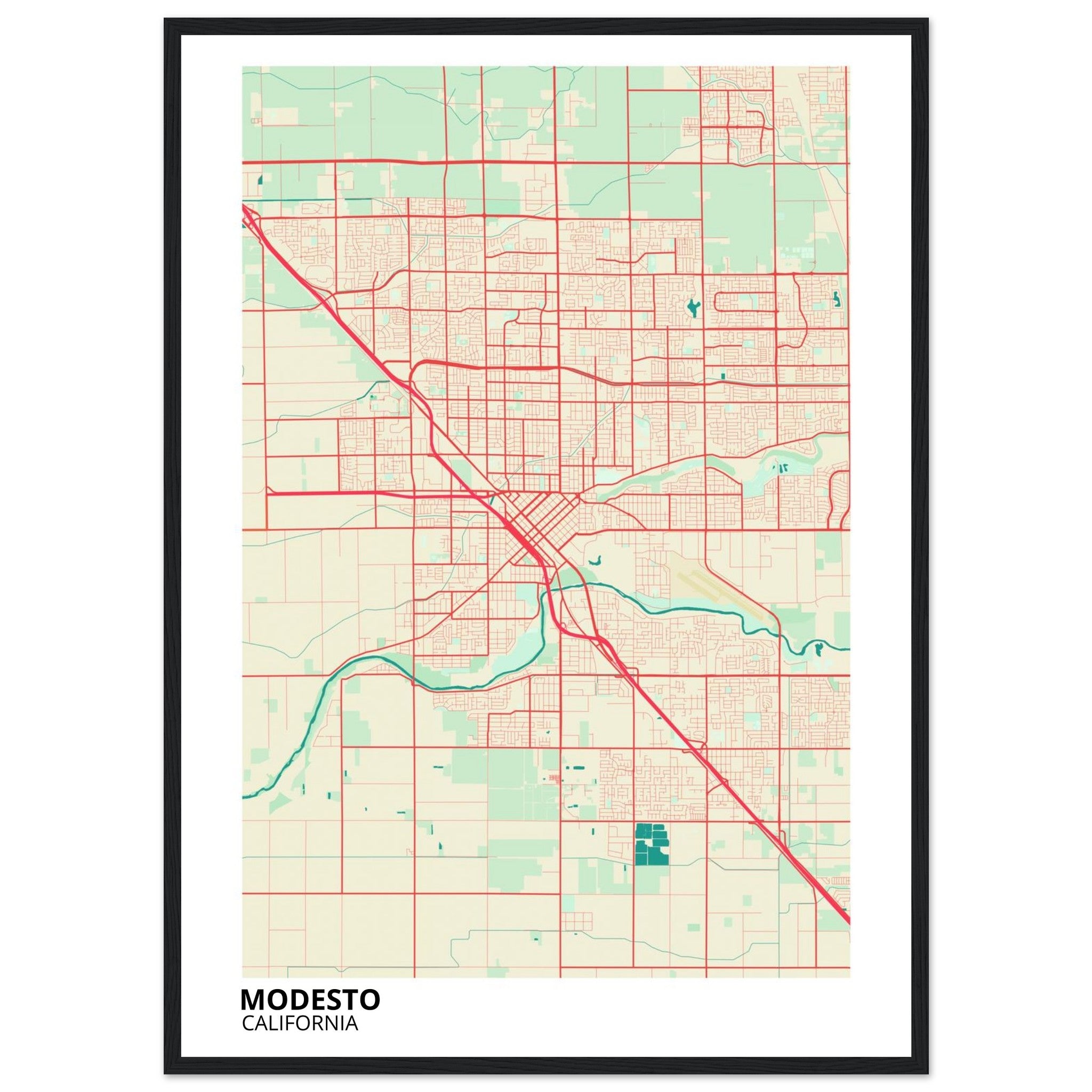 Modesto California City Map Poster | Custom Map Art Print - Ink And Atlas