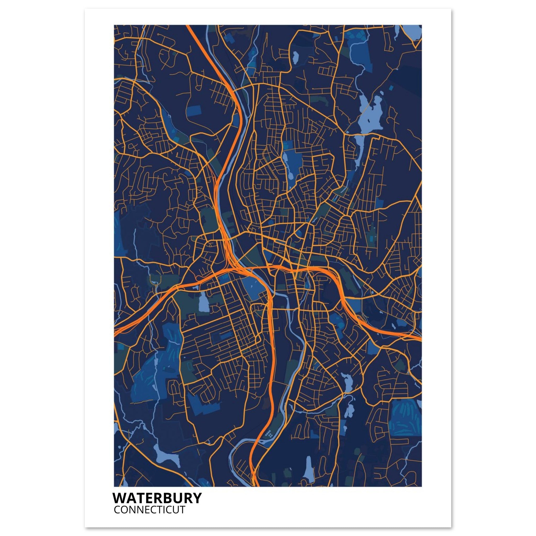 Waterbury Connecticut City Map Poster | Custom Map Art Print - Ink And Atlas