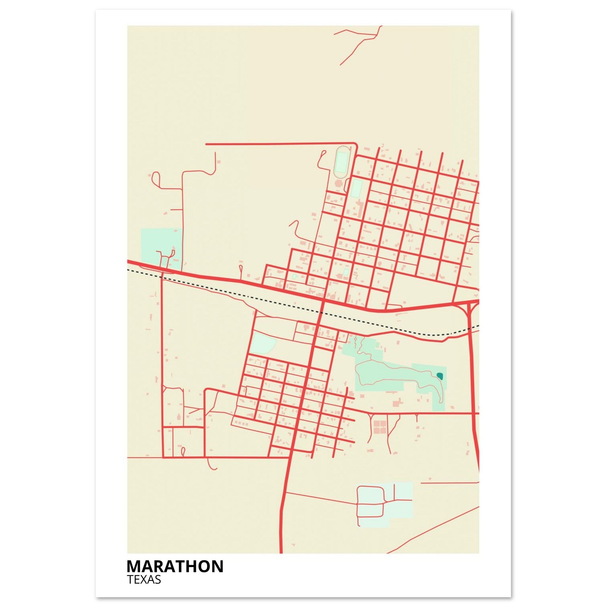 Marathon Texas City Map Poster | Custom Map Art Print - Ink And Atlas