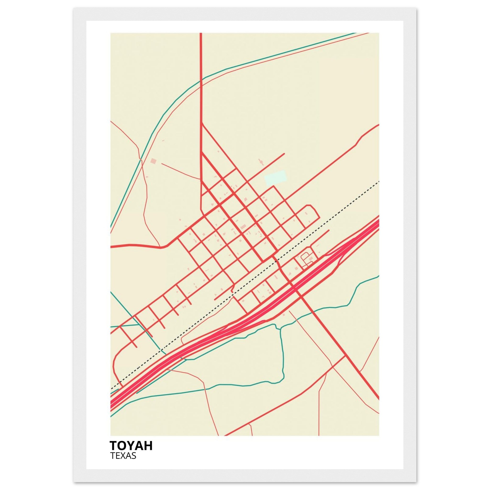 Toyah Texas City Map Poster | Custom Map Art Print - Ink And Atlas