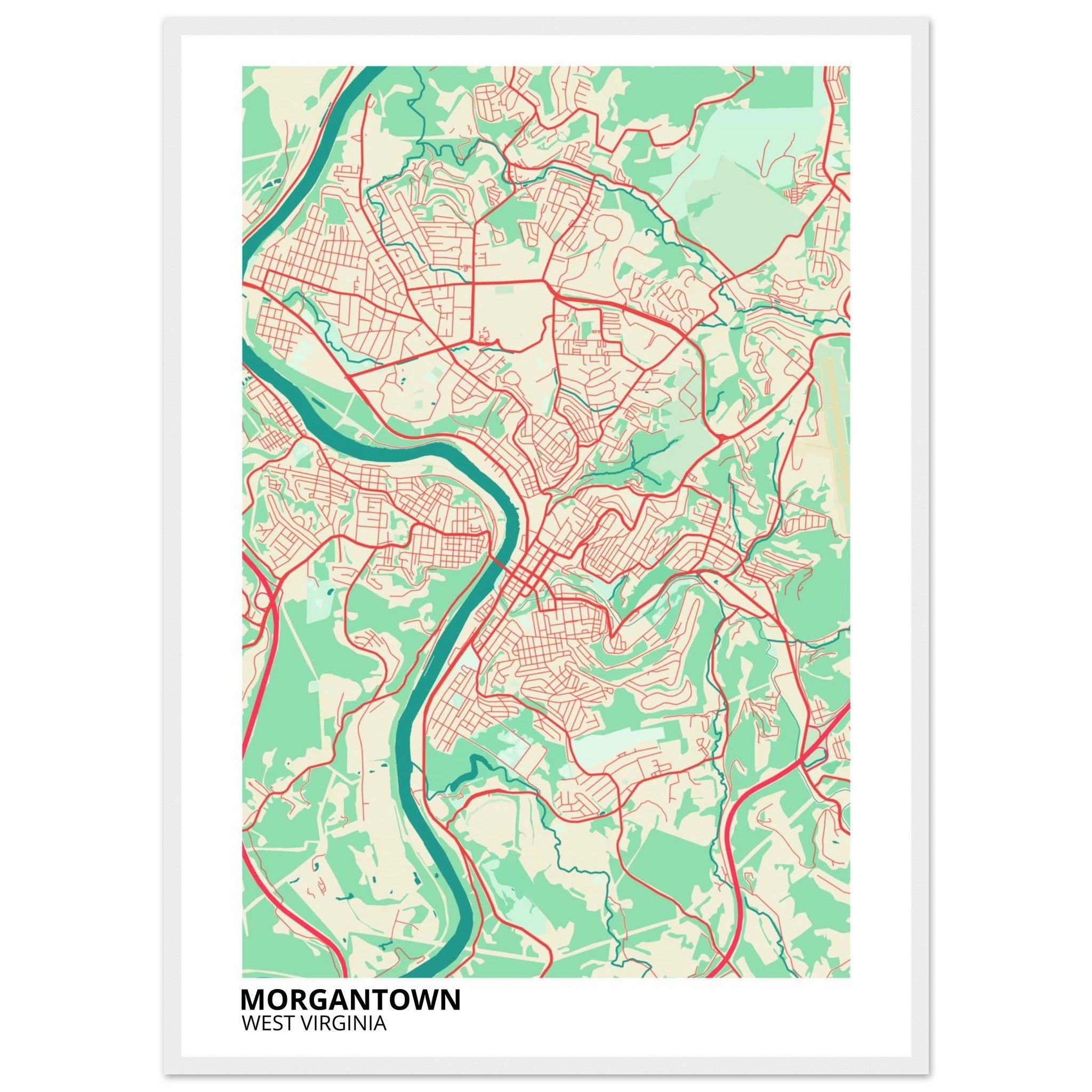 Morgantown West Virginia City Map Poster | Custom Map Art Print - Ink And Atlas