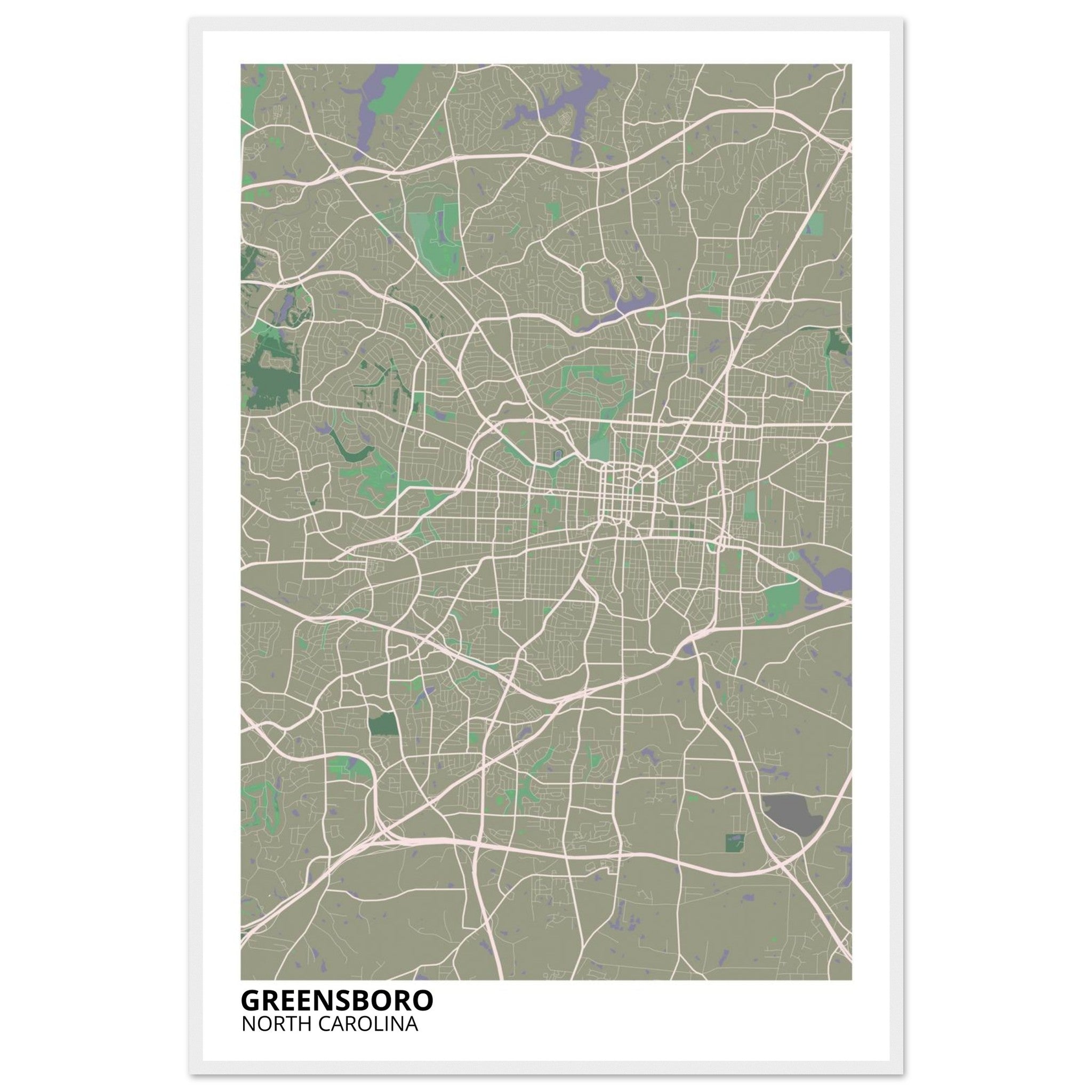 Greensboro North Carolina City Map Poster | Custom Map Art Print - Ink And Atlas