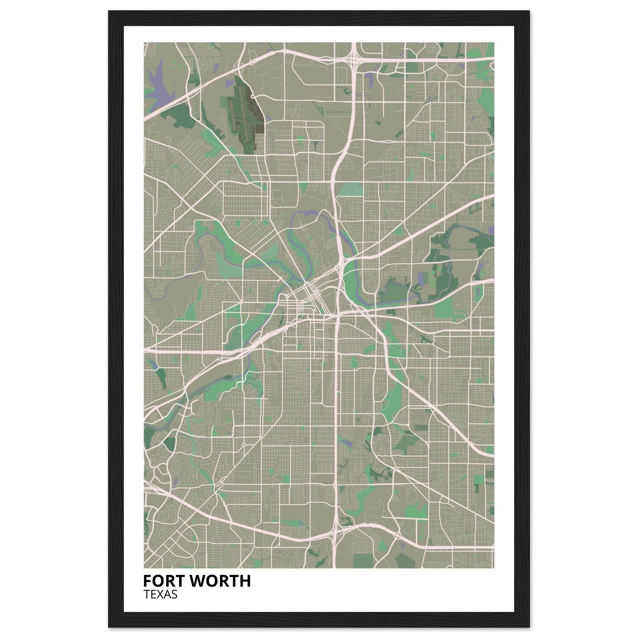 fort worth map poster print