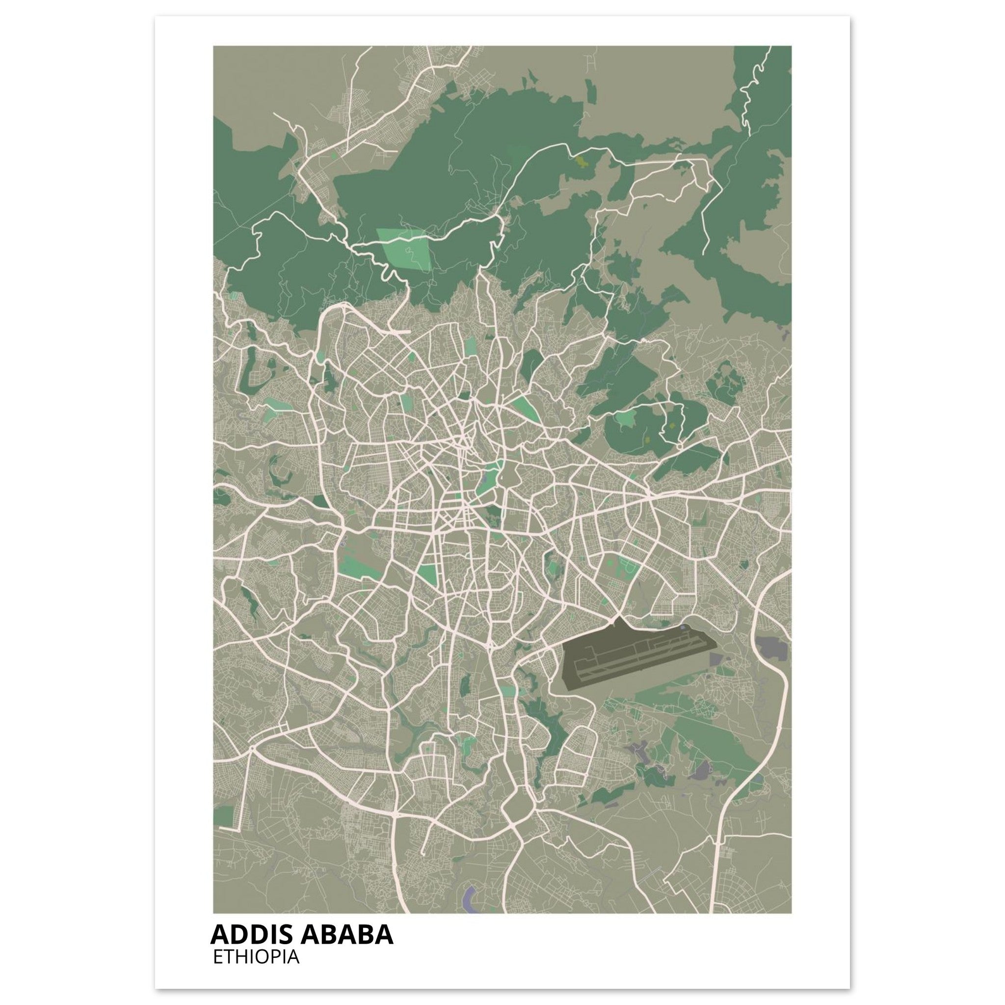 Addis Ababa Ethiopia City Map Poster | Custom Map Art Print - Ink And Atlas