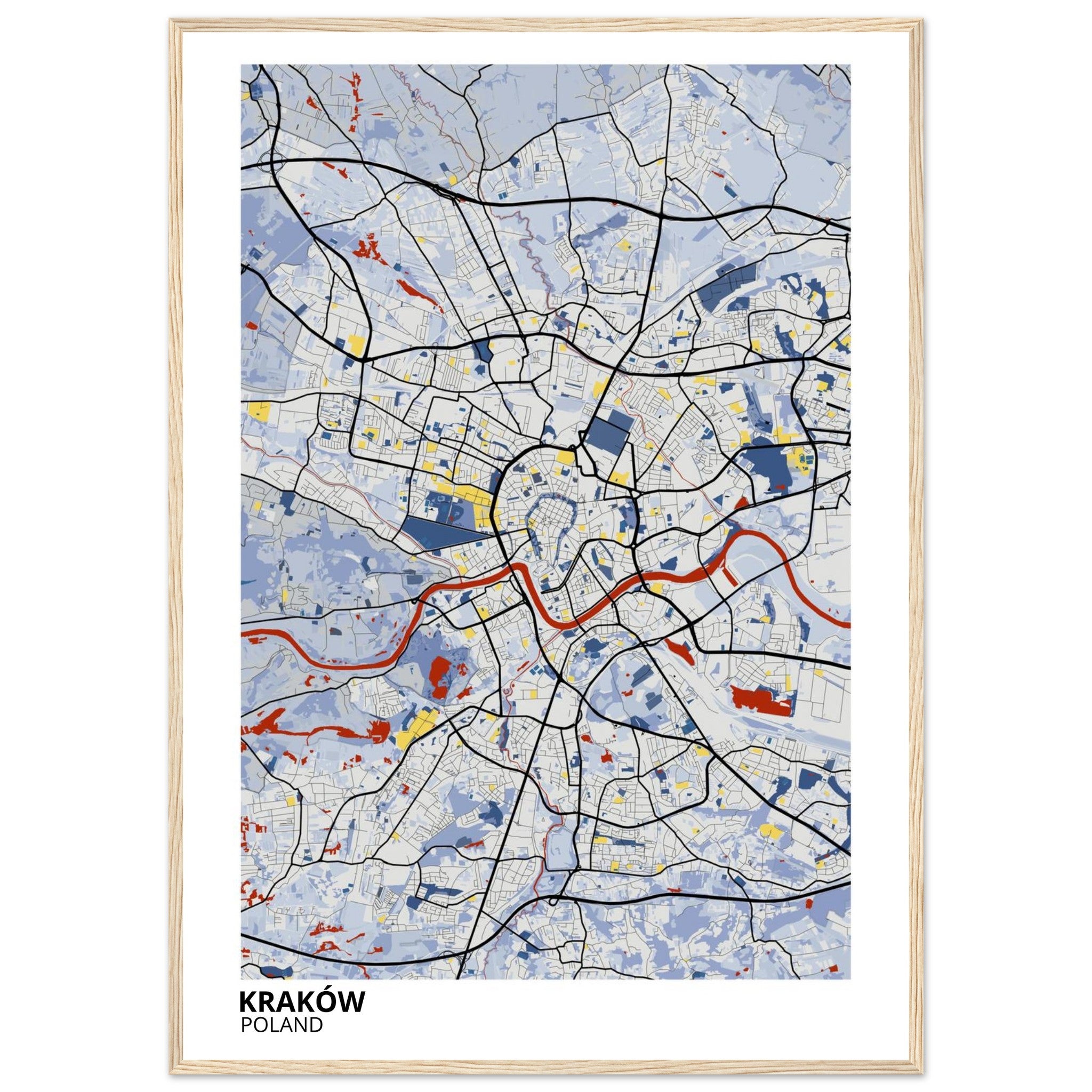 krakow poland map poster print