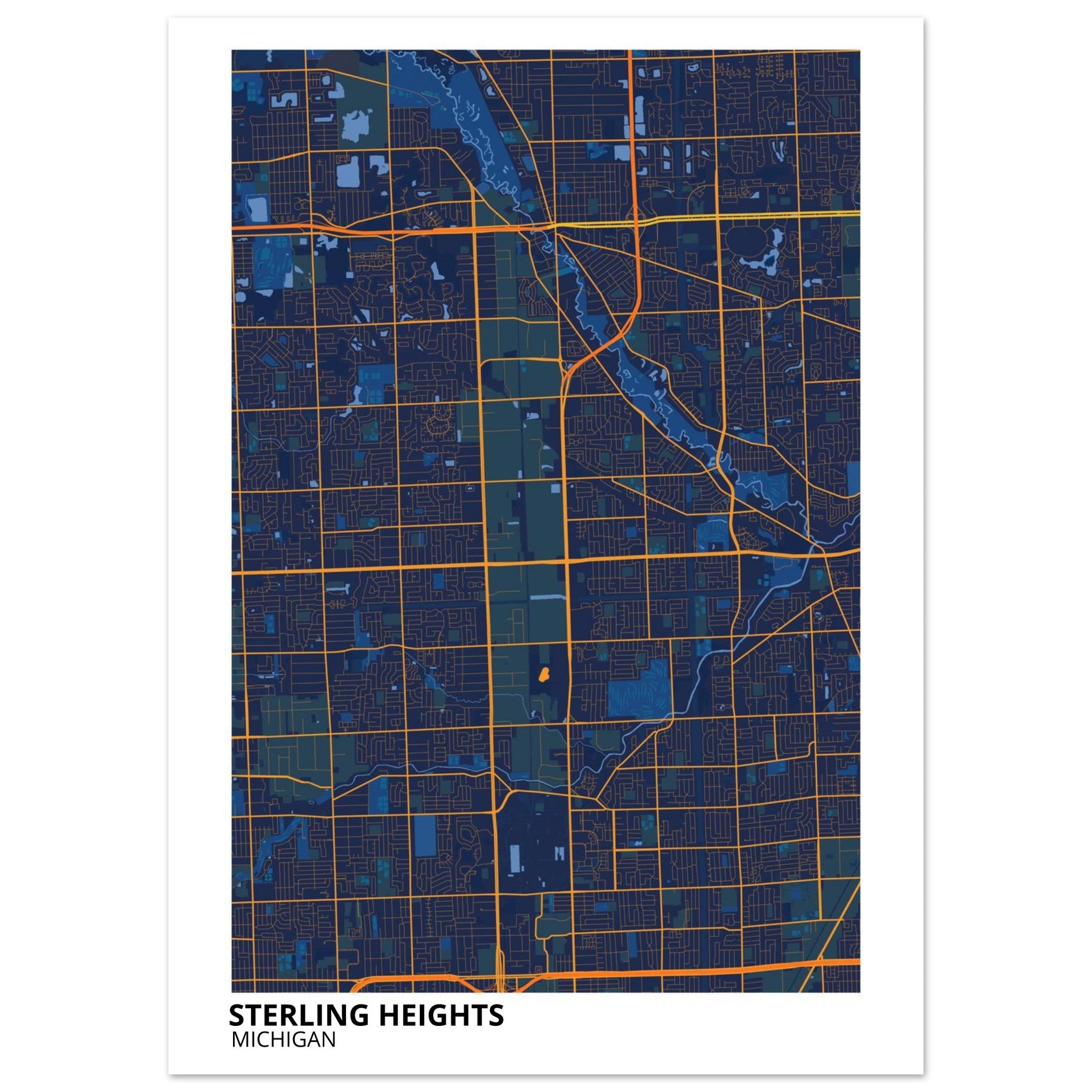 Sterling Heights Michigan City Map Poster | Custom Map Art Print - Ink And Atlas