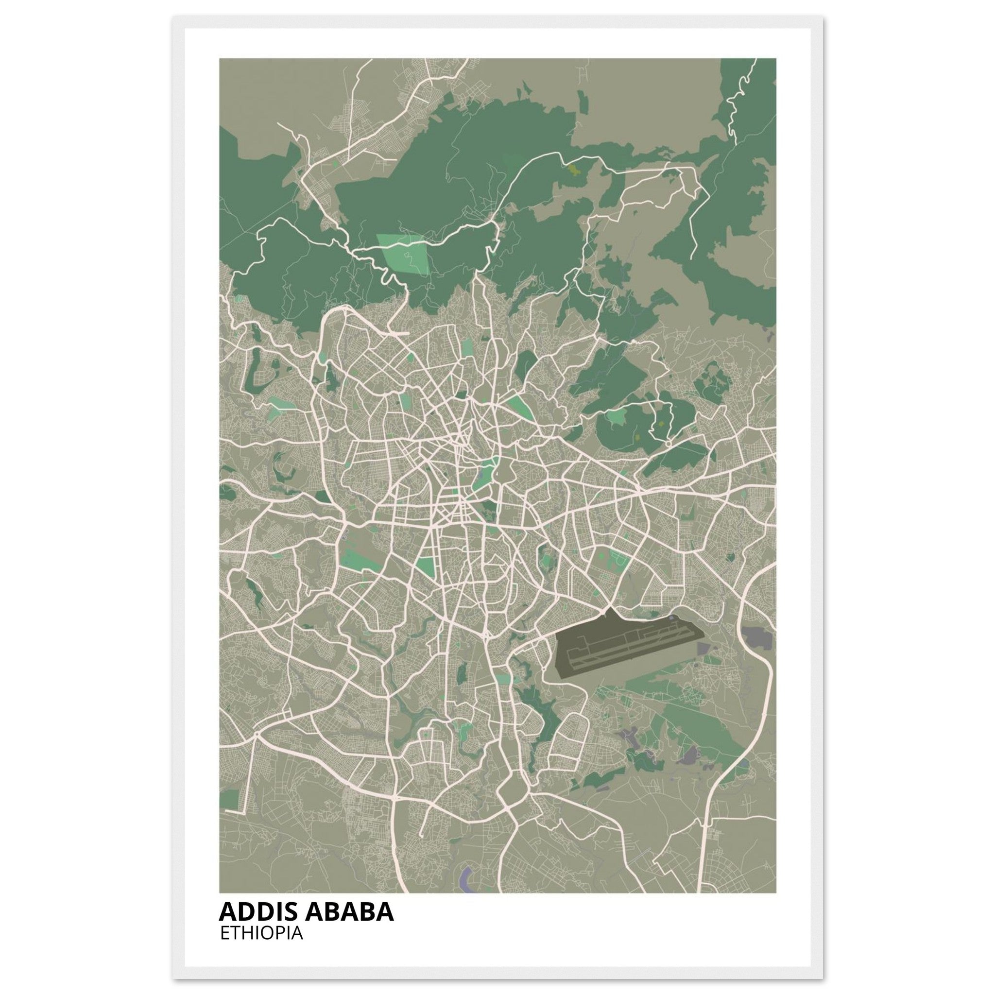 Addis Ababa Ethiopia City Map Poster | Custom Map Art Print - Ink And Atlas