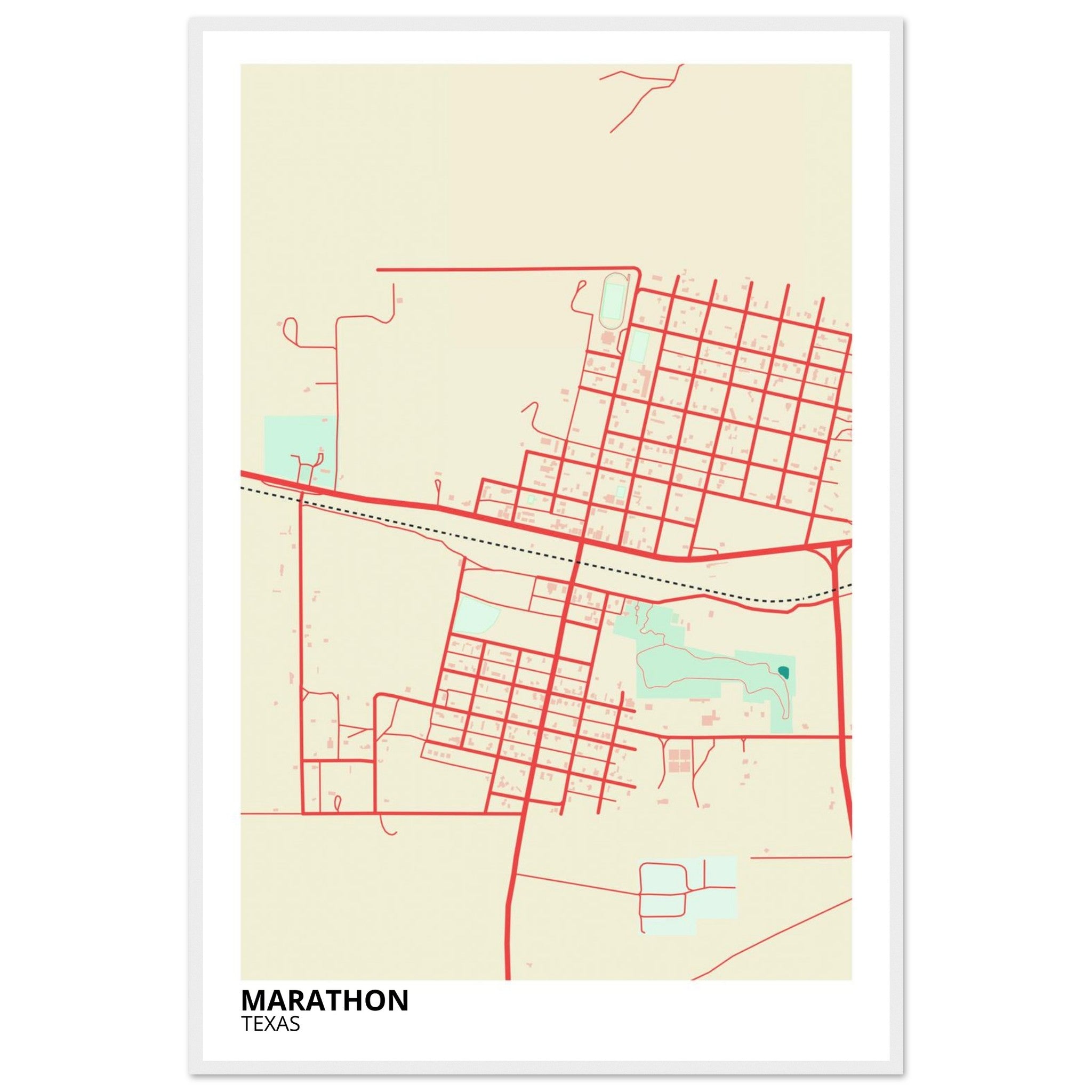 Marathon Texas City Map Poster | Custom Map Art Print - Ink And Atlas