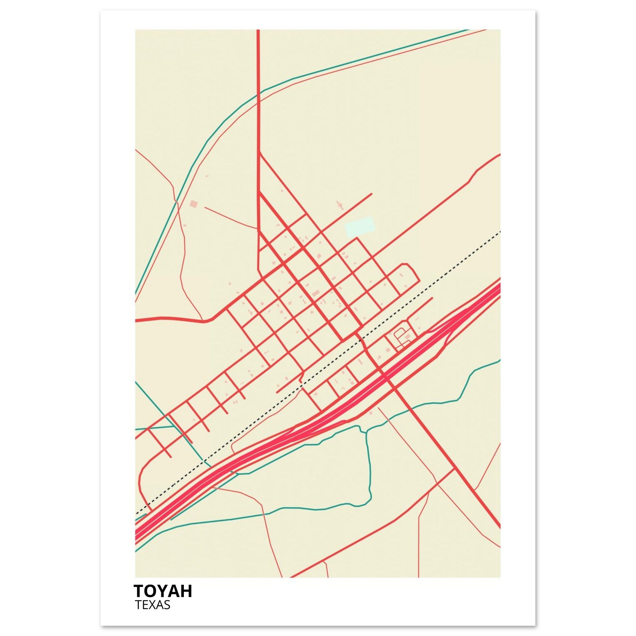 Toyah Texas City Map Poster | Custom Map Art Print - Ink And Atlas