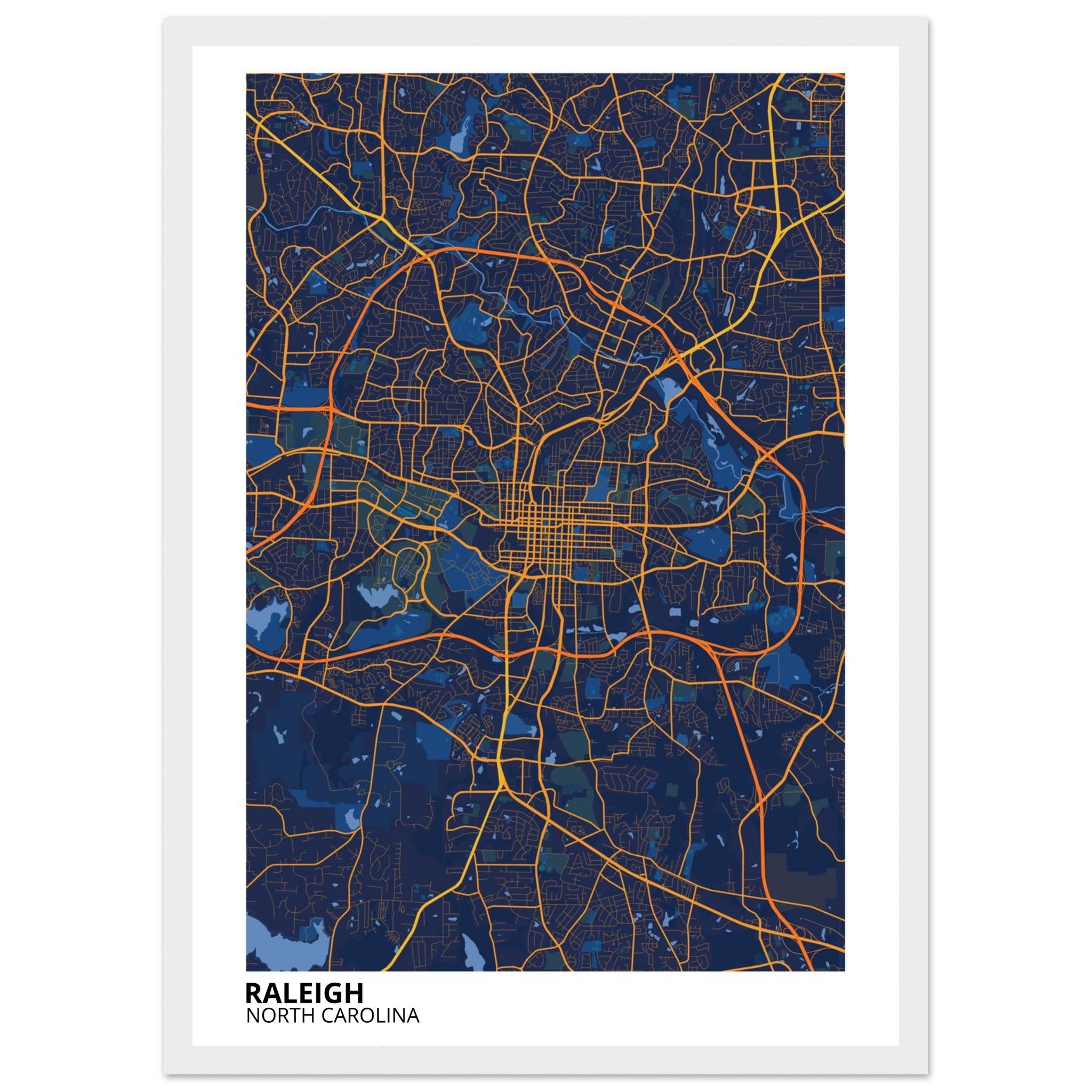 raleigh map poster print