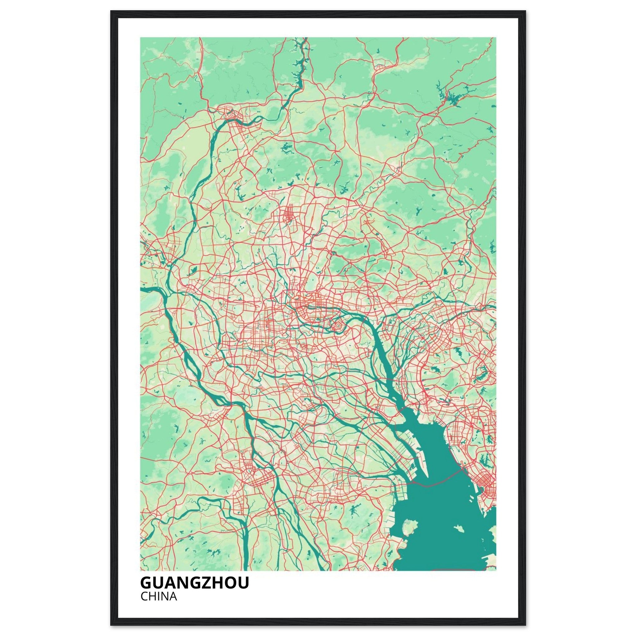 guangzhou china map poster print