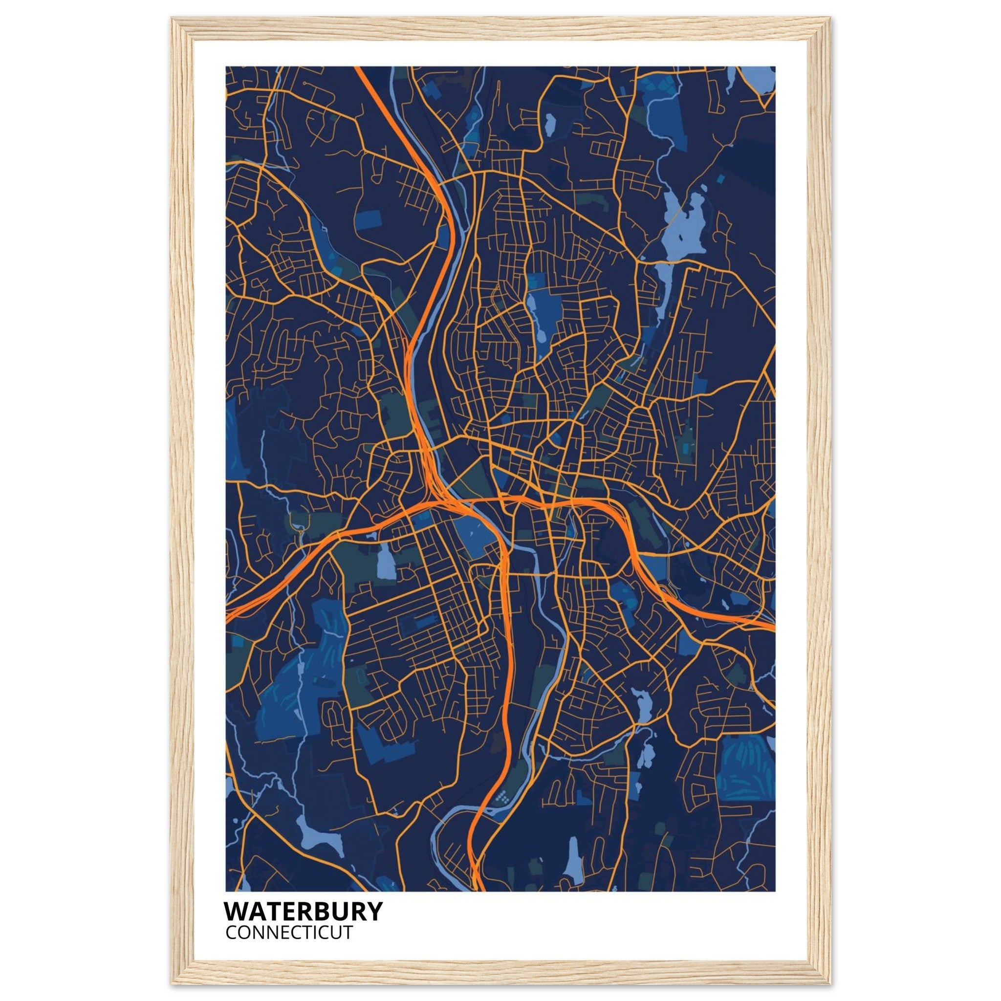 Waterbury Connecticut City Map Poster | Custom Map Art Print - Ink And Atlas