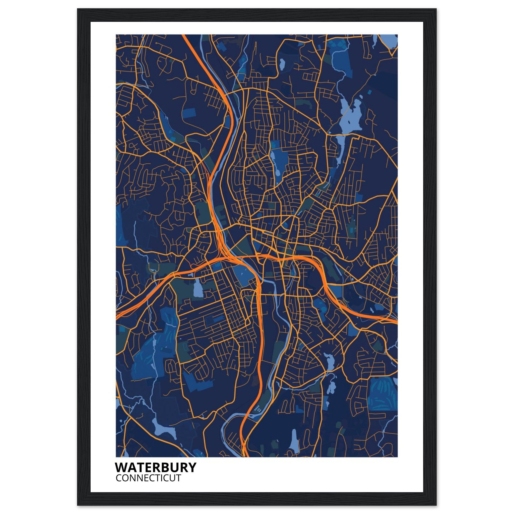 Waterbury Connecticut City Map Poster | Custom Map Art Print - Ink And Atlas
