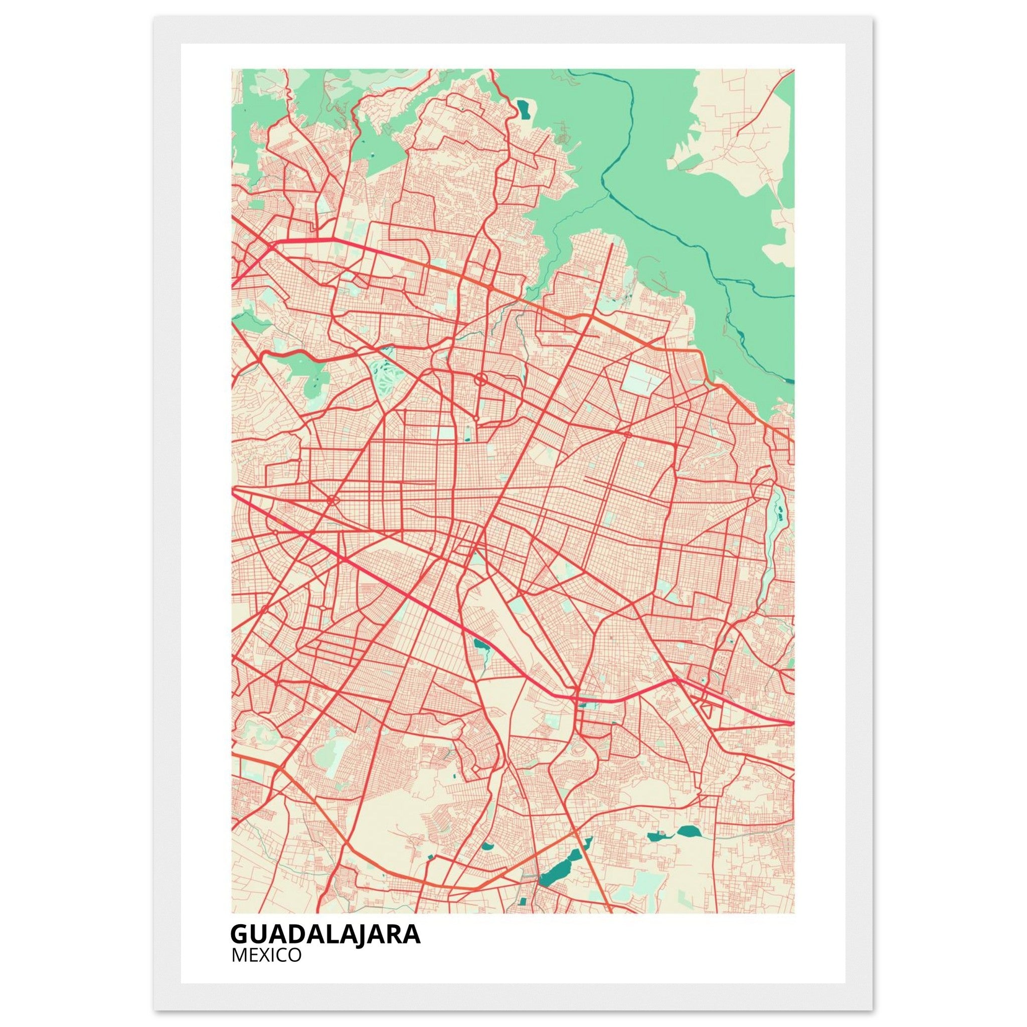 Guadalajara Mexico City Map Poster | Custom Map Art Print - Ink And Atlas
