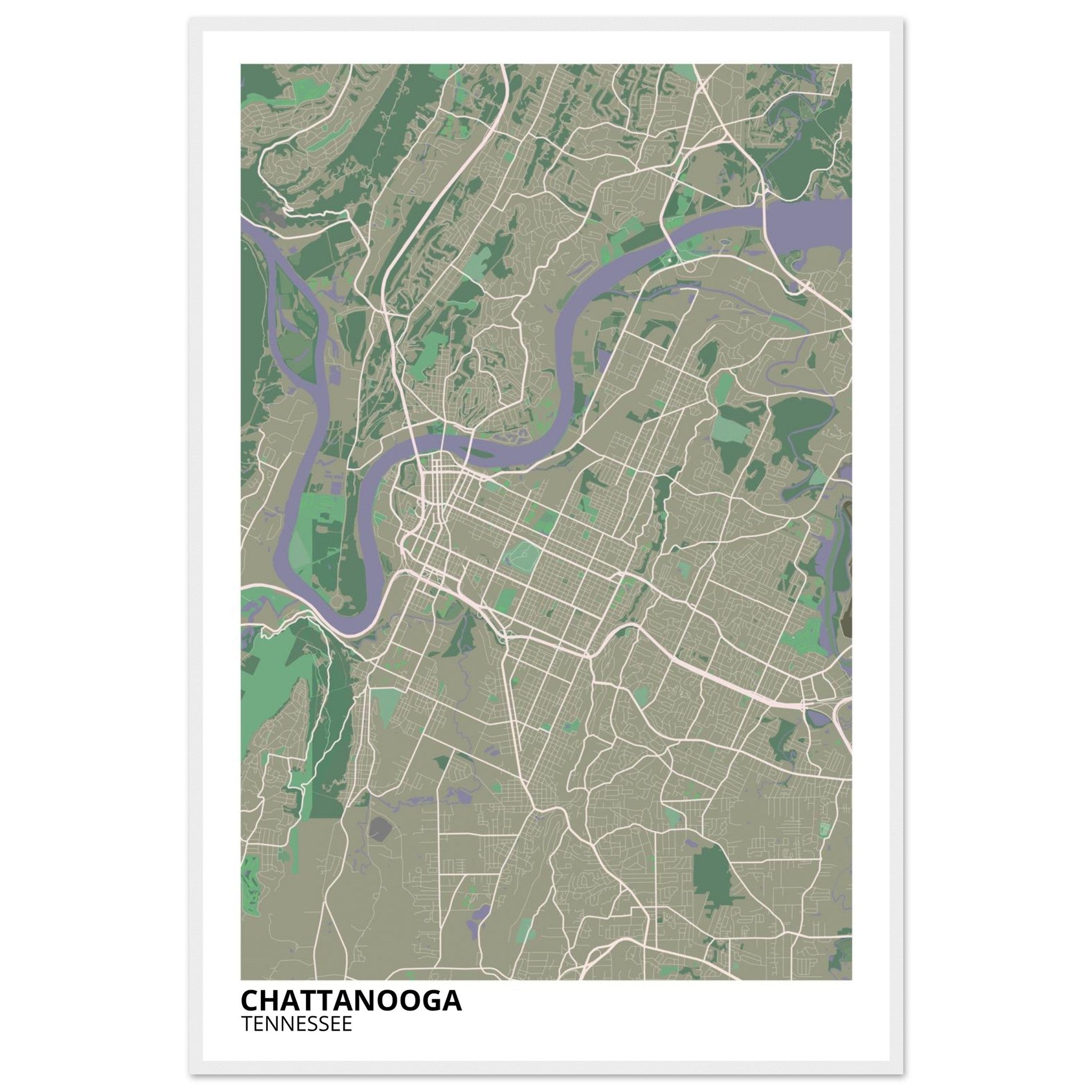 Chattanooga Tennessee City Map Poster | Custom Map Art Print - Ink And Atlas