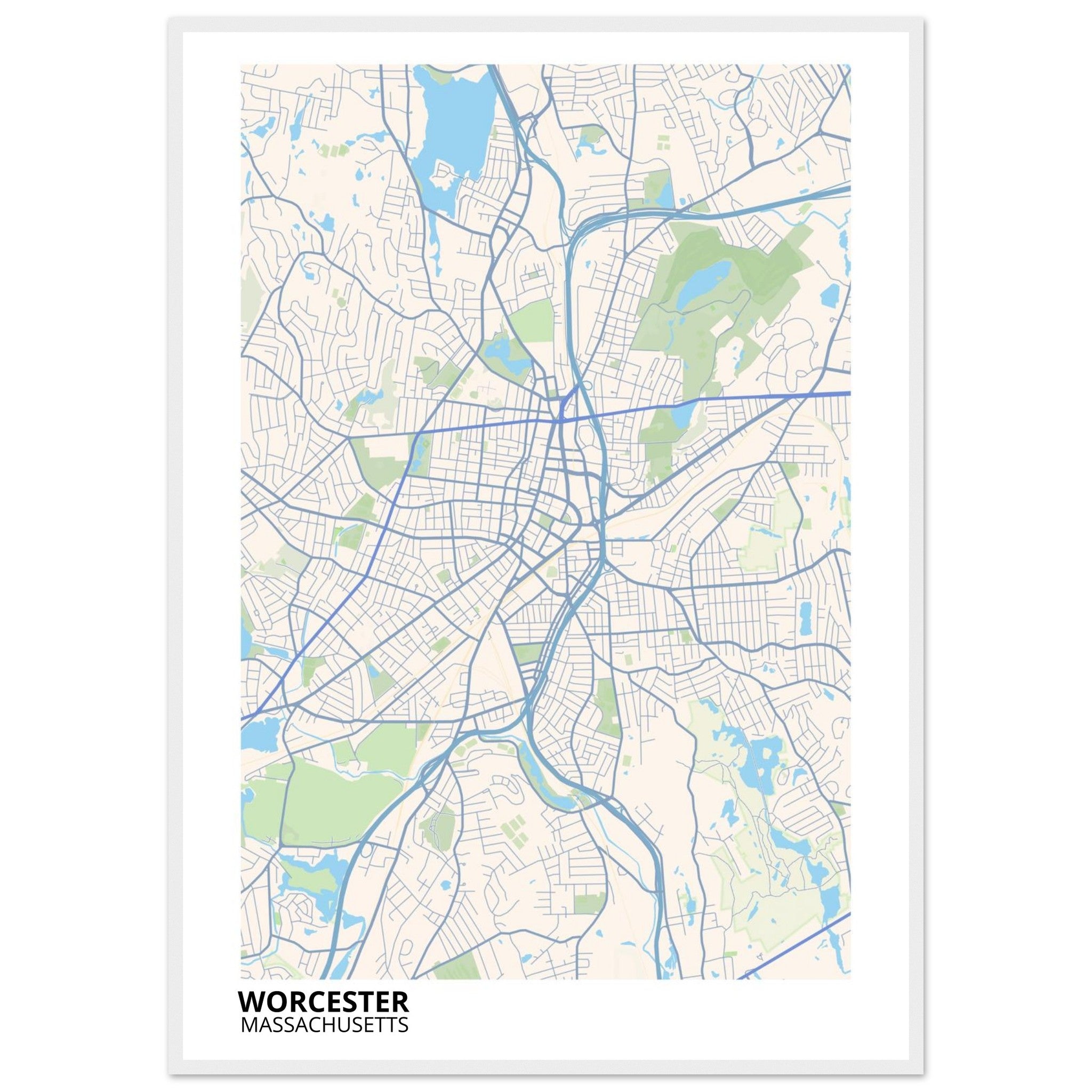 worcester map poster print