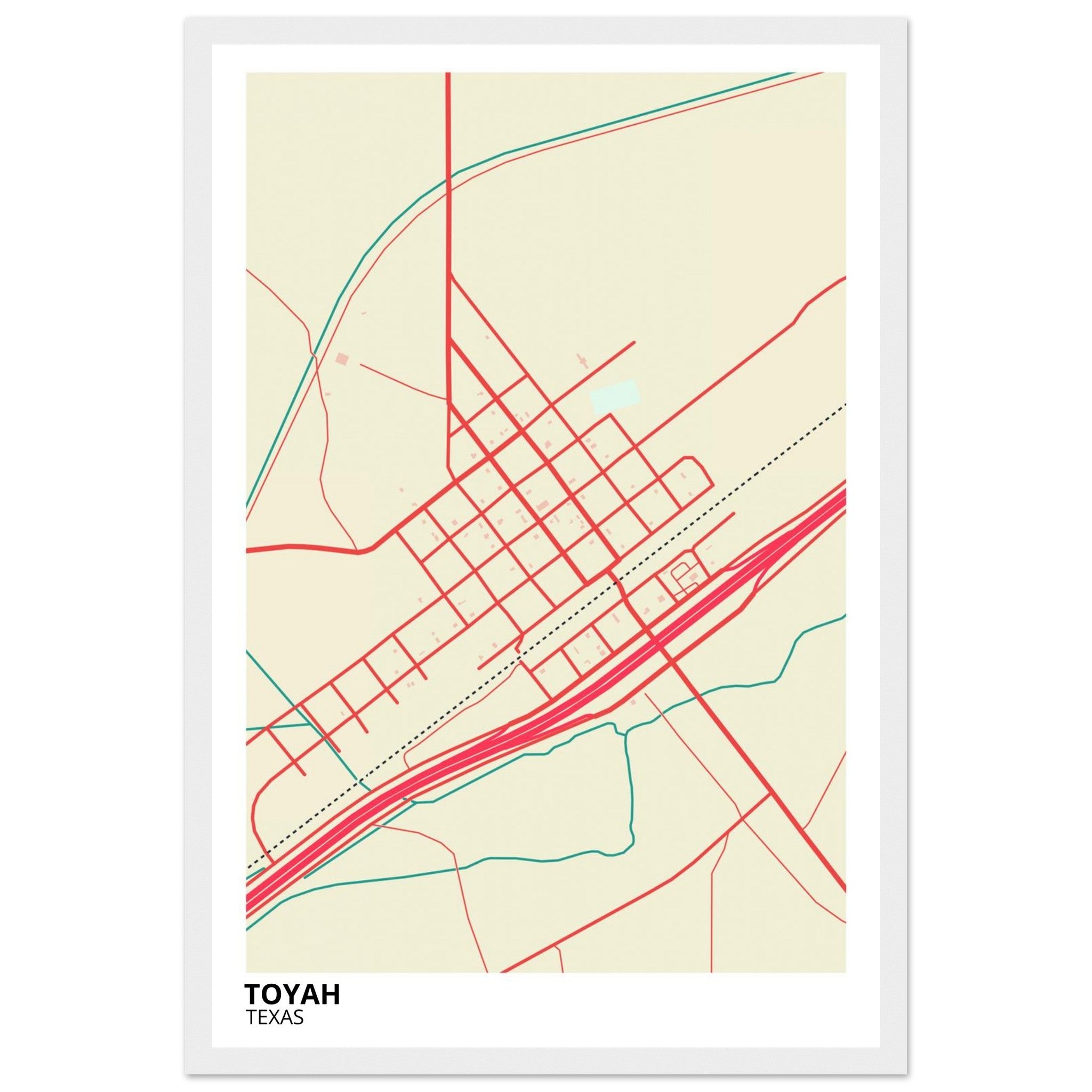 Toyah Texas City Map Poster | Custom Map Art Print - Ink And Atlas