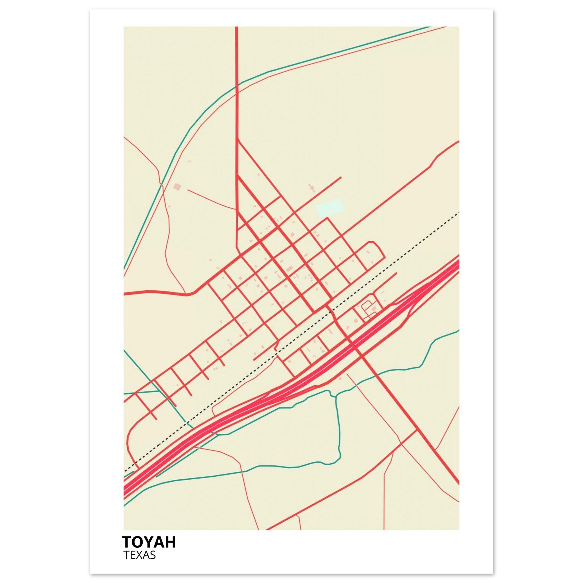 Toyah Texas City Map Poster | Custom Map Art Print - Ink And Atlas