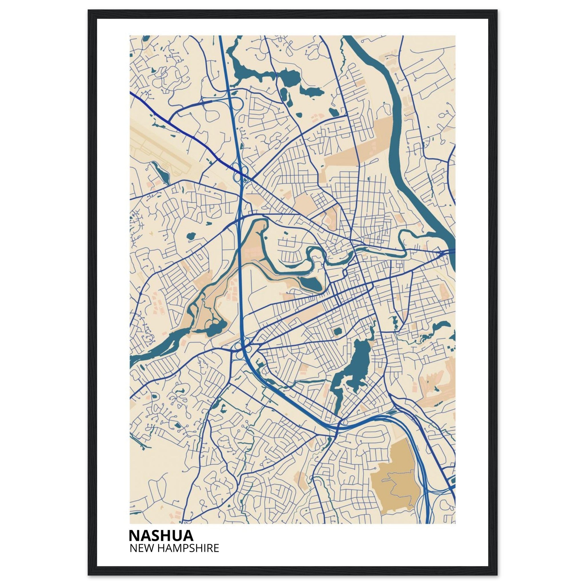 nashua new hampshire map poster print