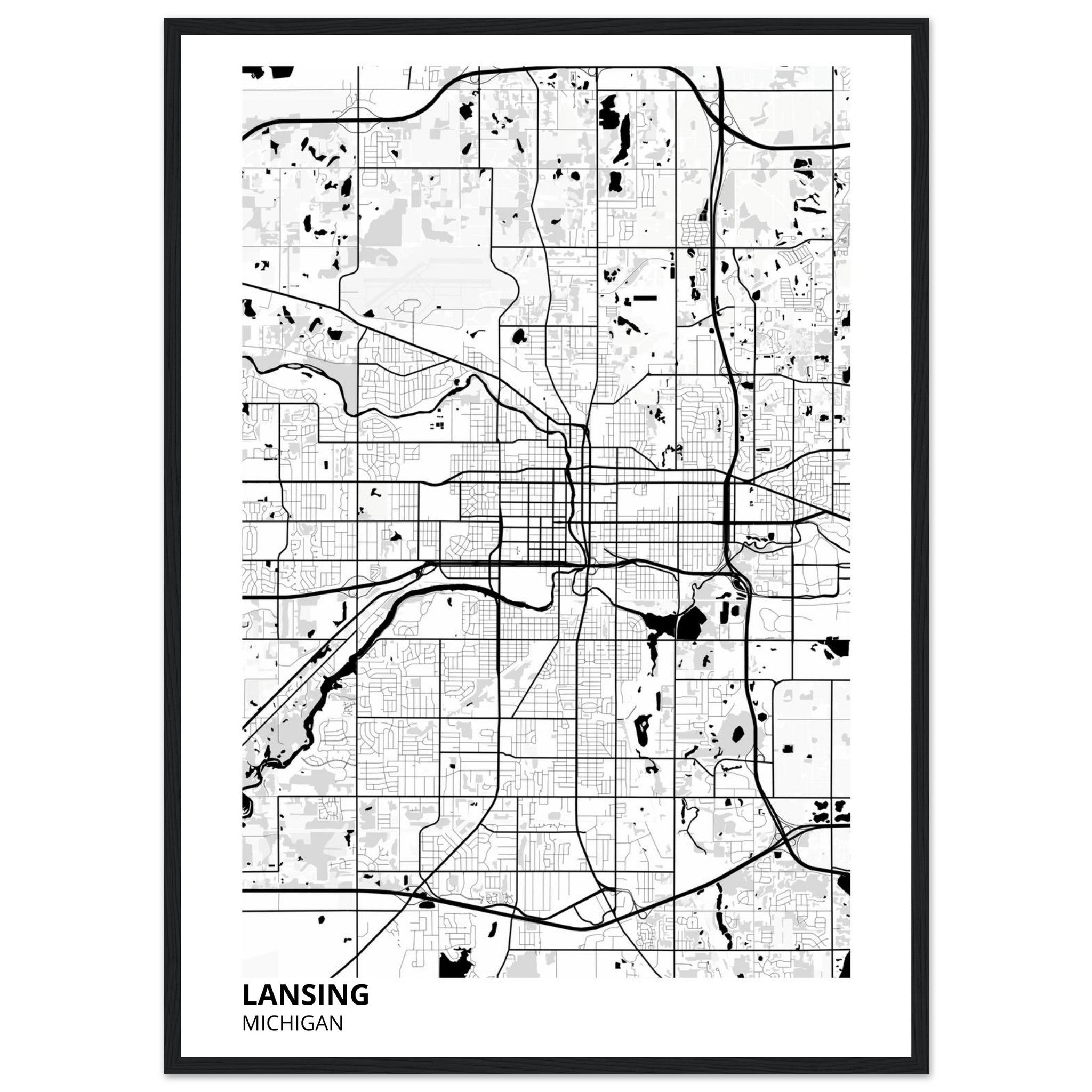 lansing map poster print