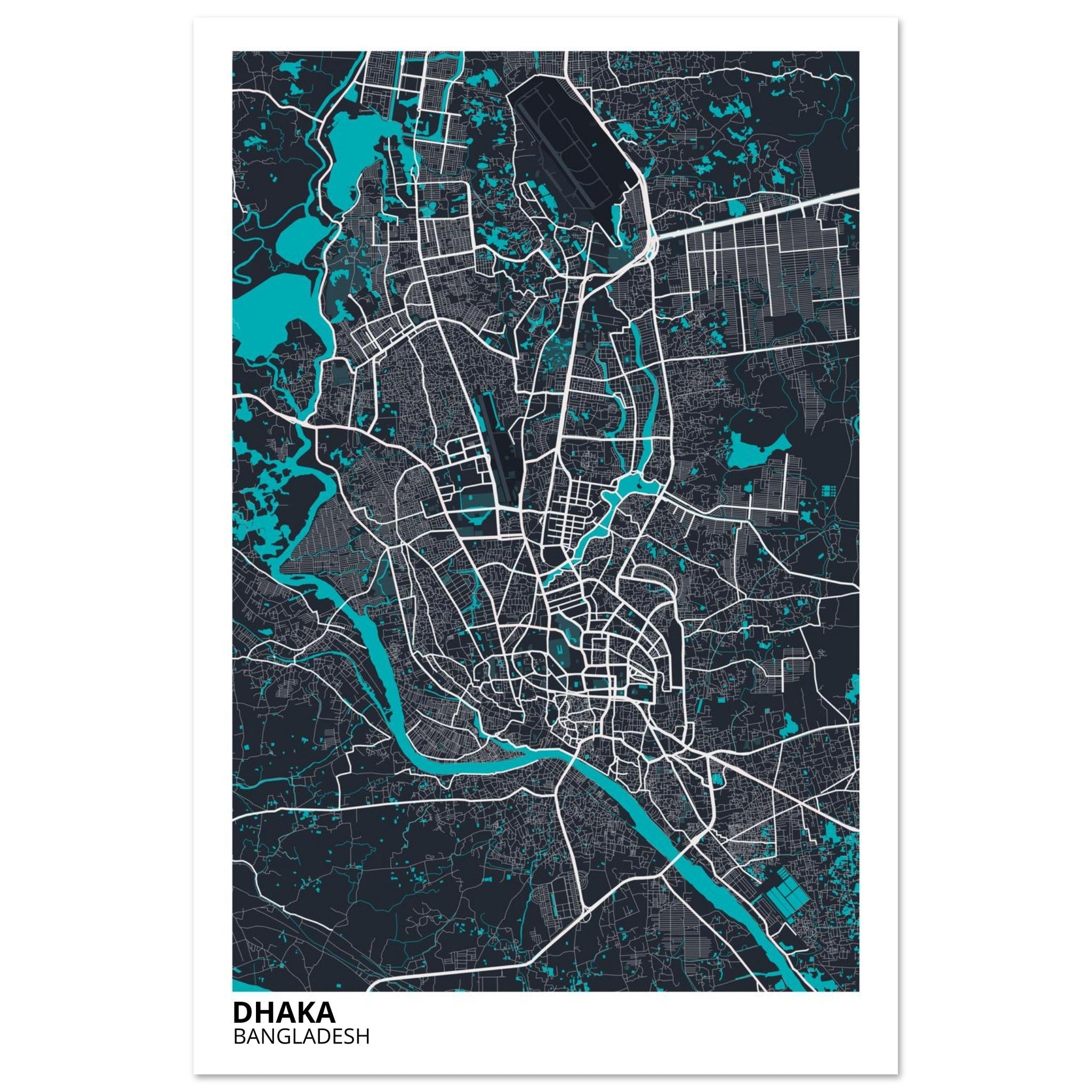 dhaka bangladesh map poster print
