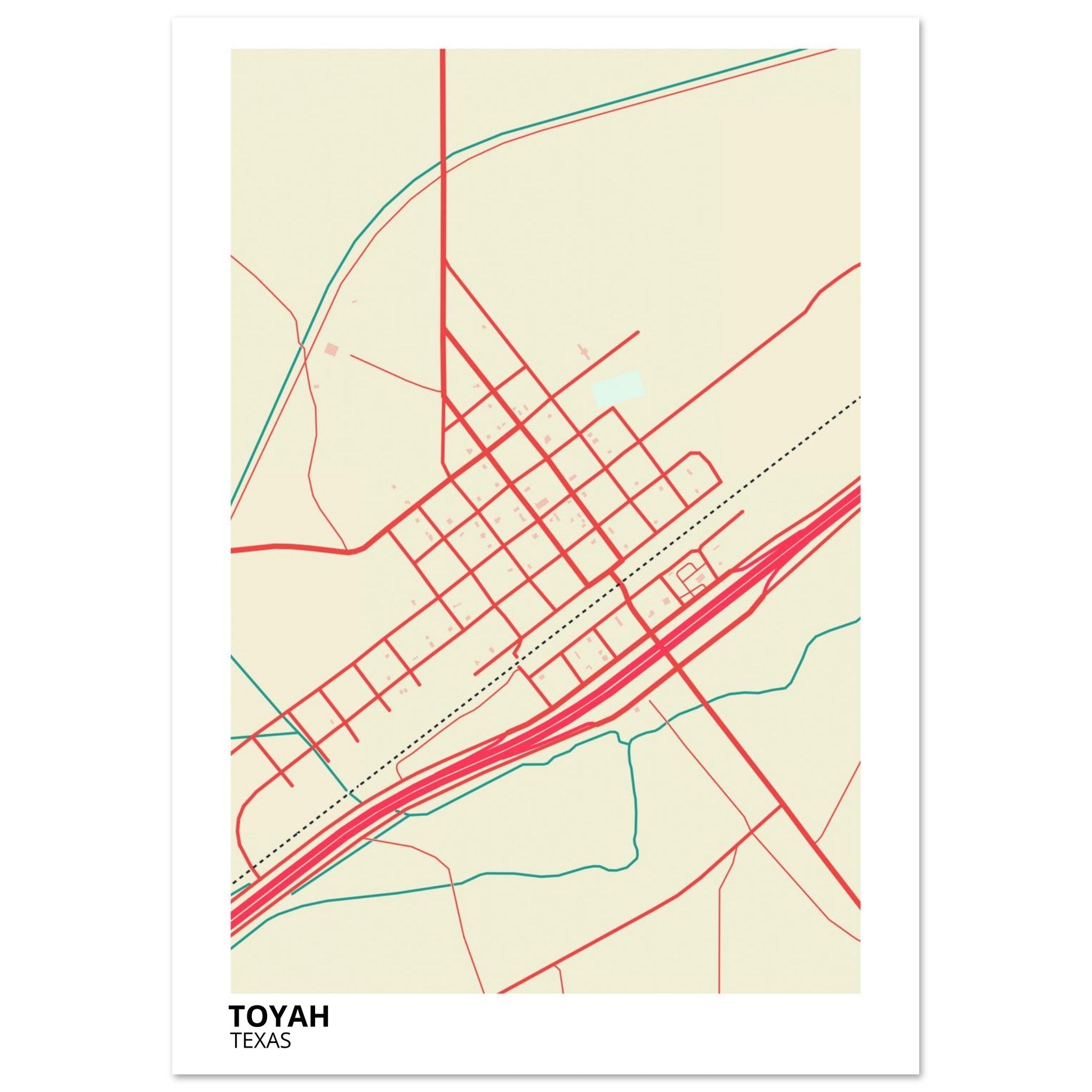 Toyah Texas City Map Poster | Custom Map Art Print - Ink And Atlas