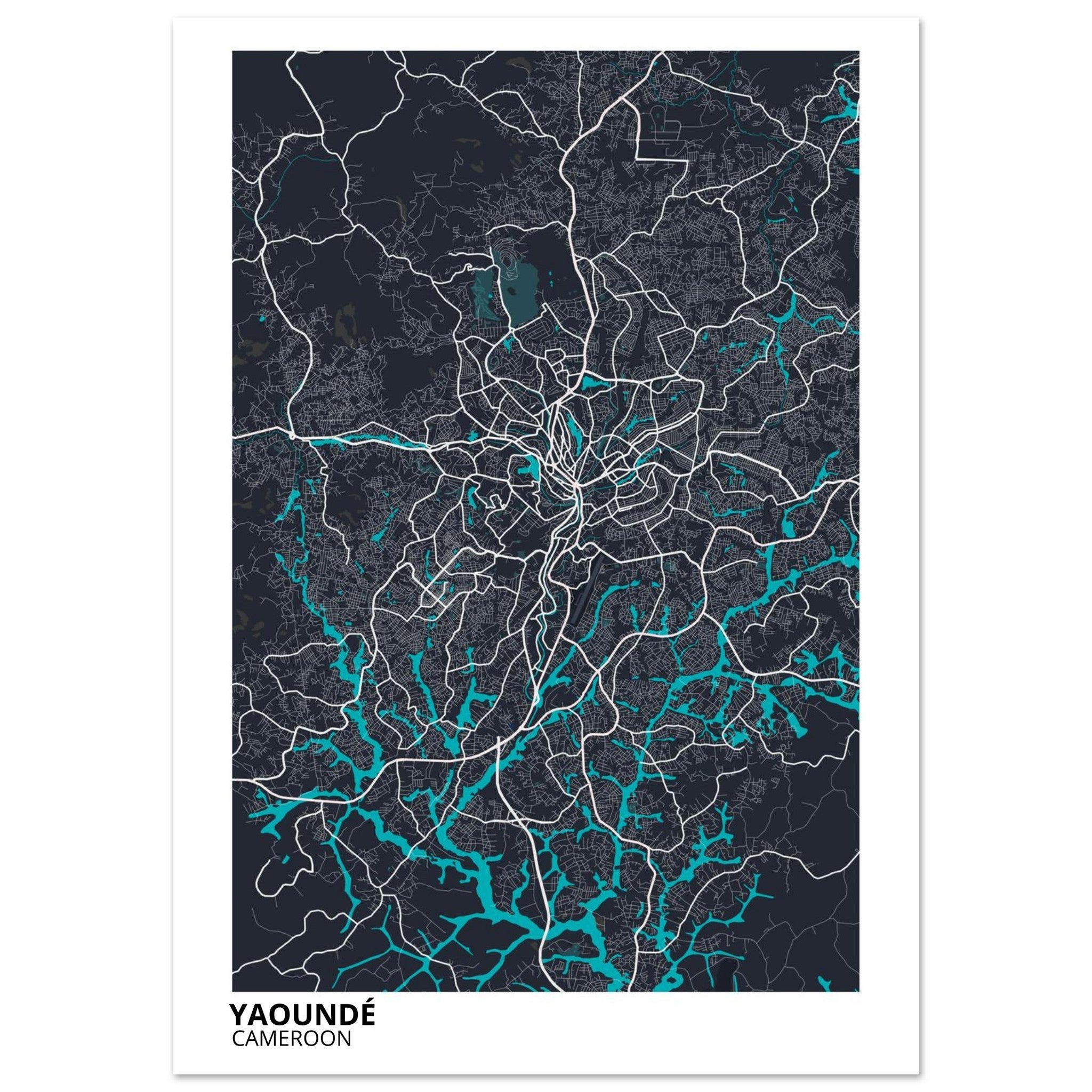 Yaounde Cameroon City Map Poster | Custom Map Art Print - Ink And Atlas