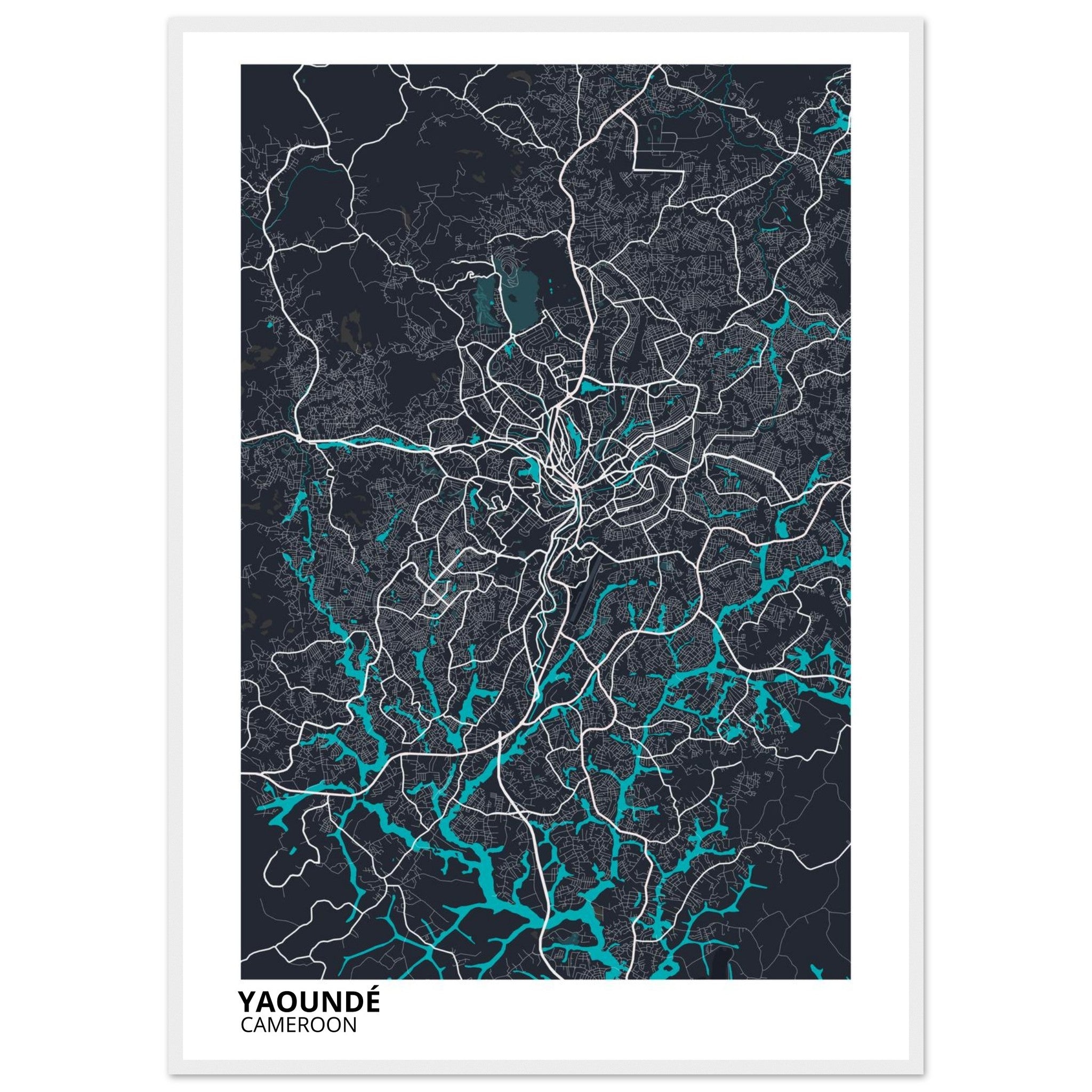Yaounde Cameroon City Map Poster | Custom Map Art Print - Ink And Atlas