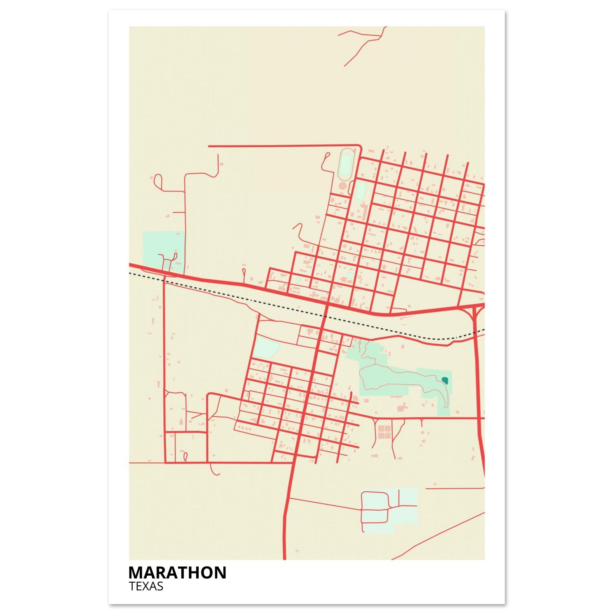 Marathon Texas City Map Poster | Custom Map Art Print - Ink And Atlas