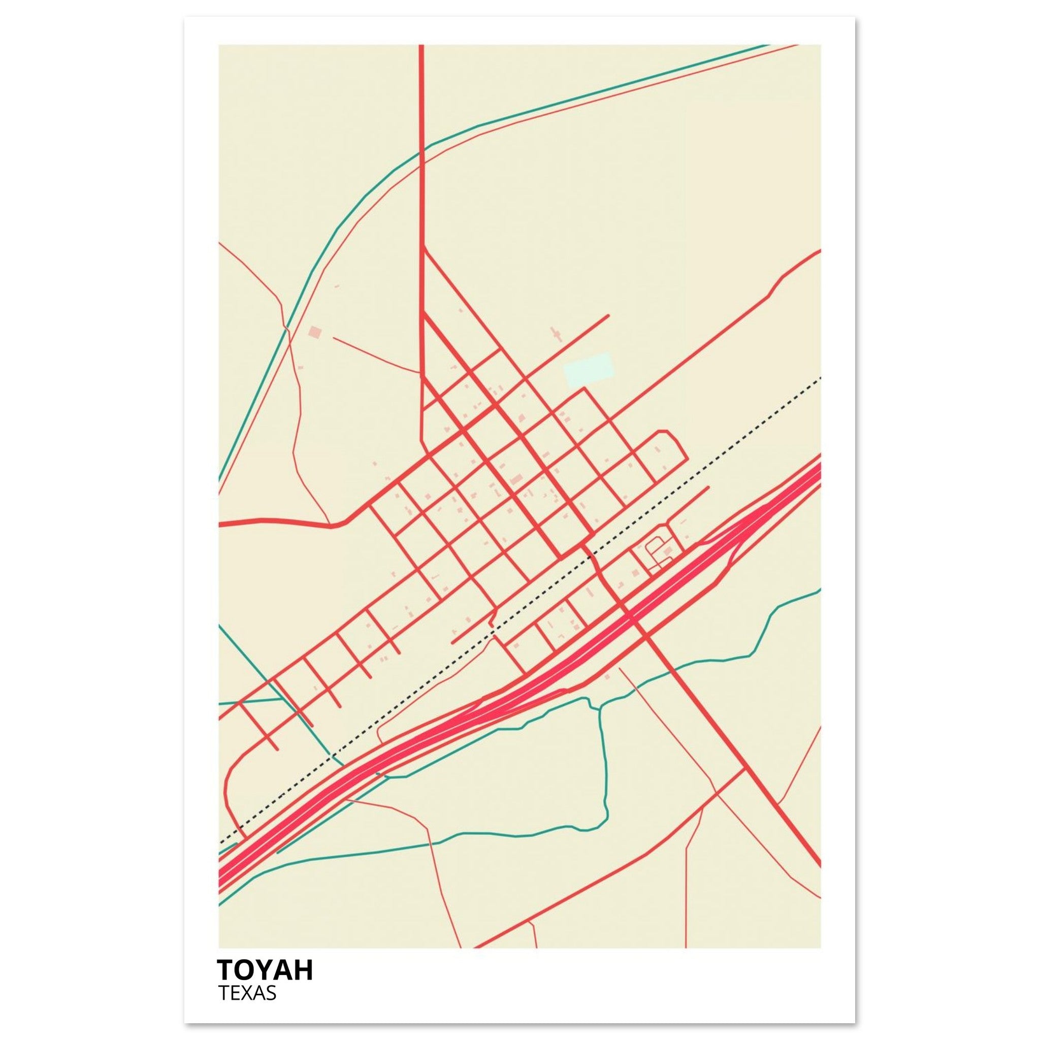 Toyah Texas City Map Poster | Custom Map Art Print - Ink And Atlas