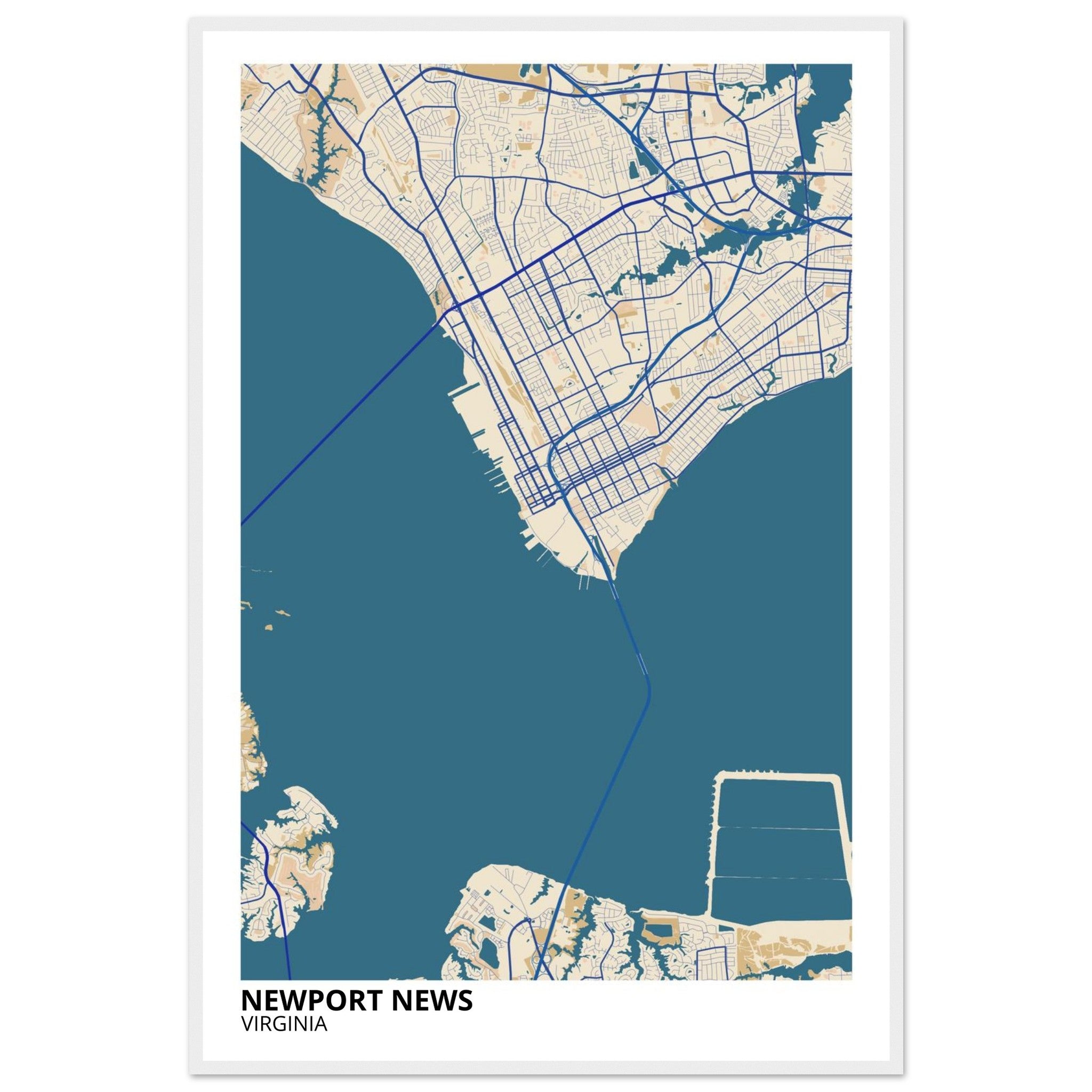 Newport News Virginia City Map Poster | Custom Map Art Print - Ink And Atlas