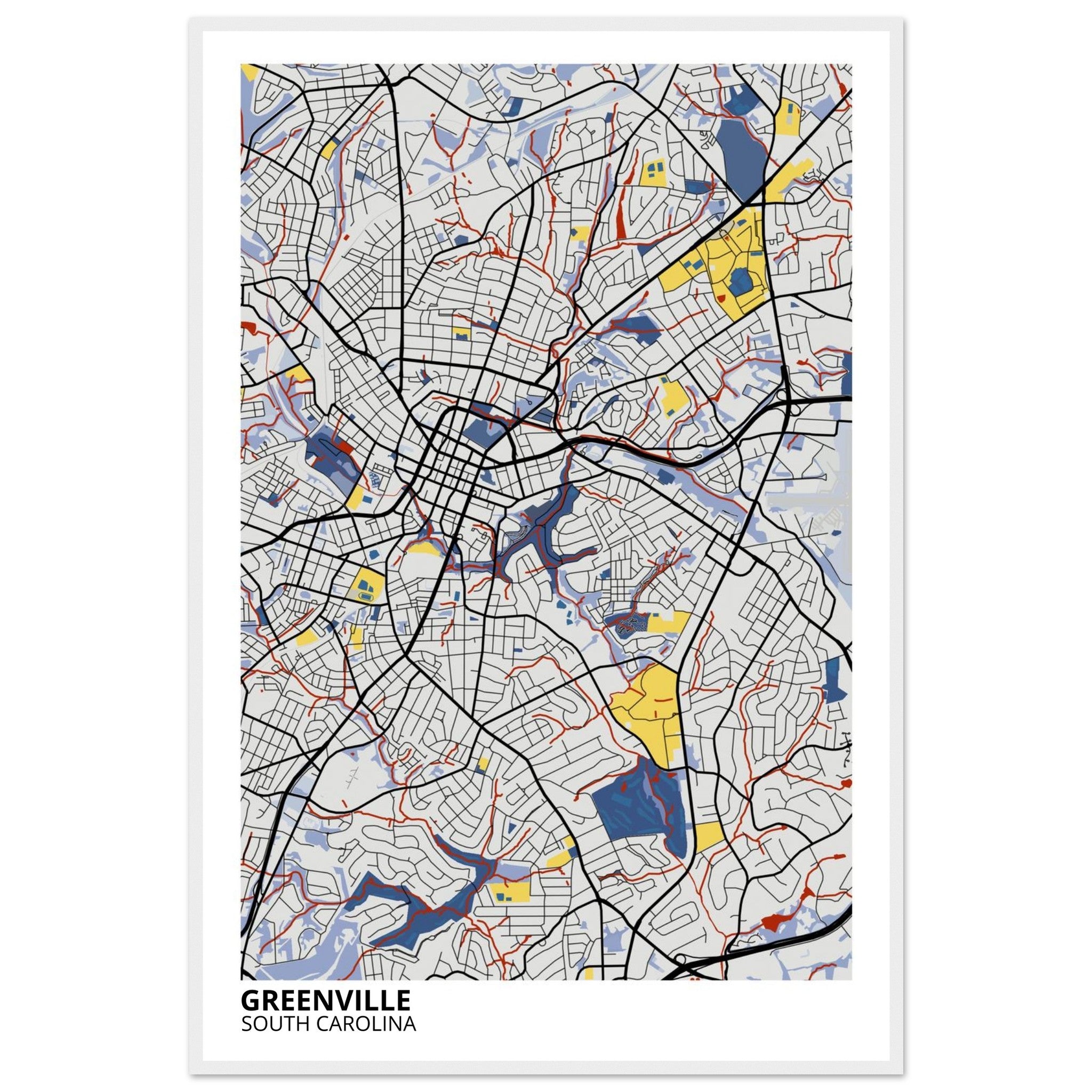 Greenville South Carolina City Map Poster | Custom Map Art Print - Ink And Atlas