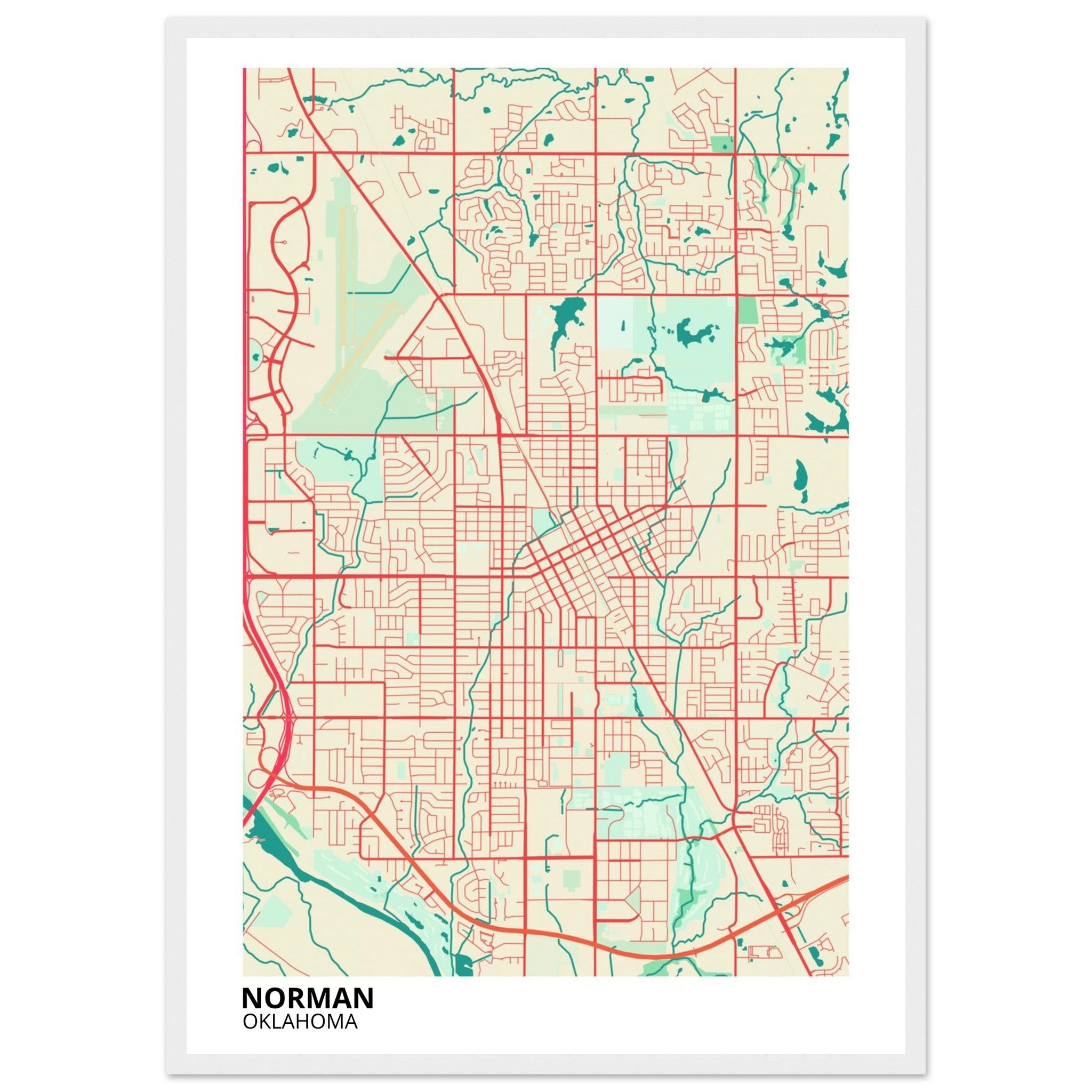 Norman Oklahoma City Map Poster | Custom Map Art Print - Ink And Atlas