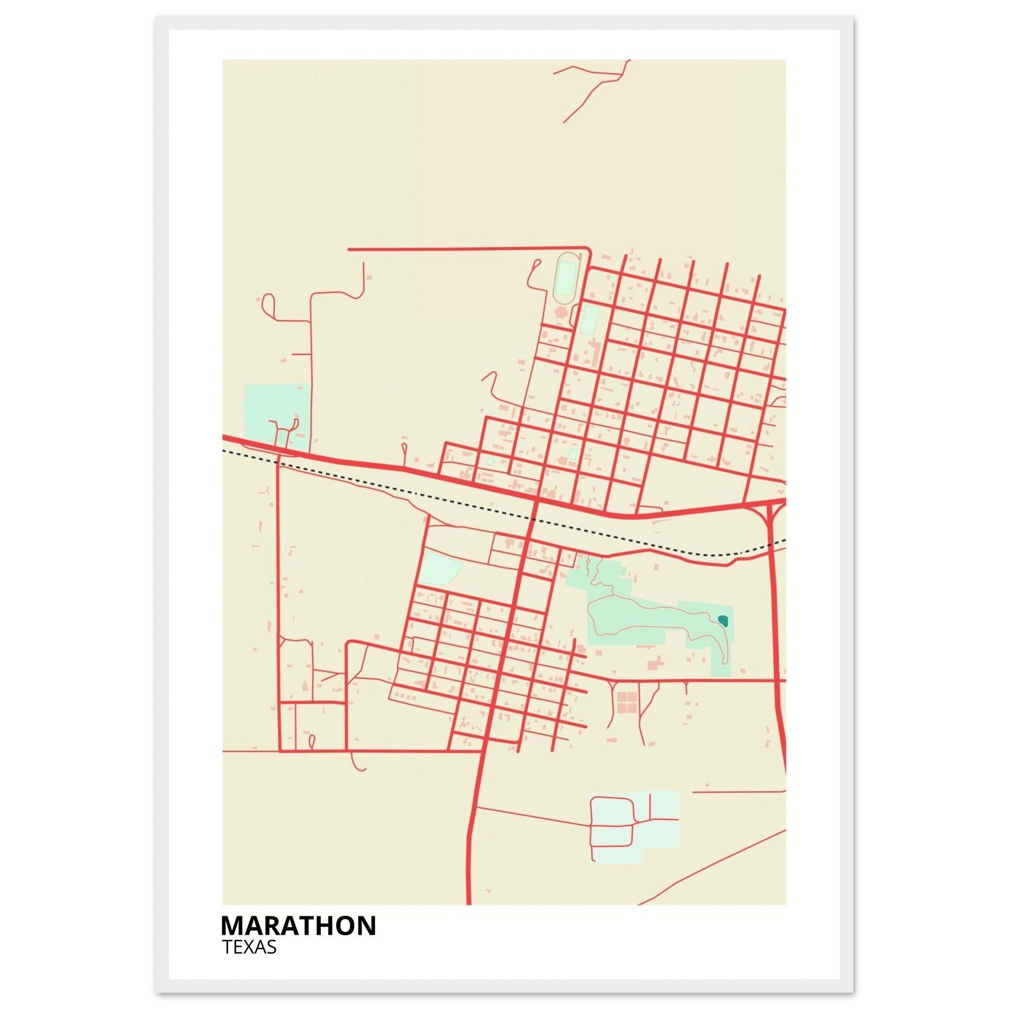 Marathon Texas City Map Poster | Custom Map Art Print - Ink And Atlas