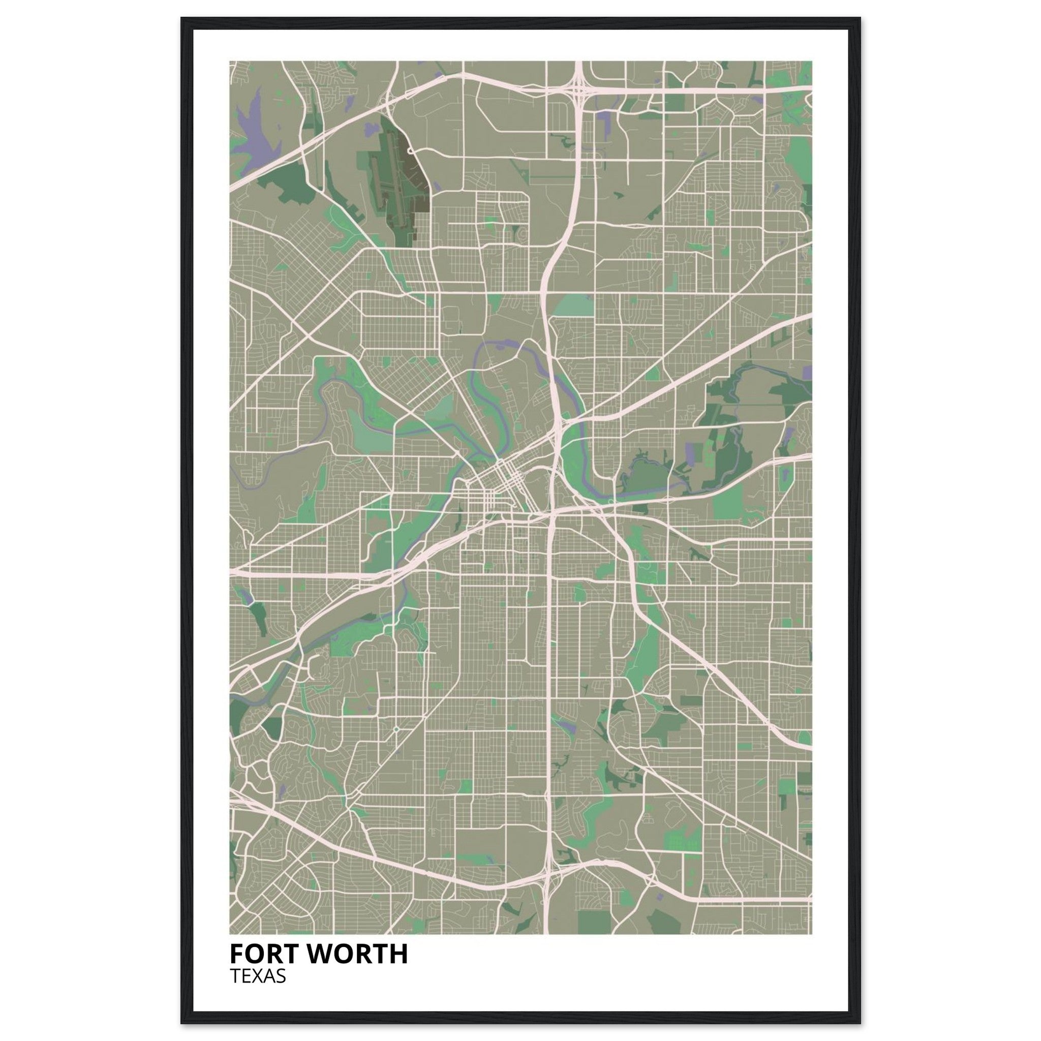 fort worth map poster print