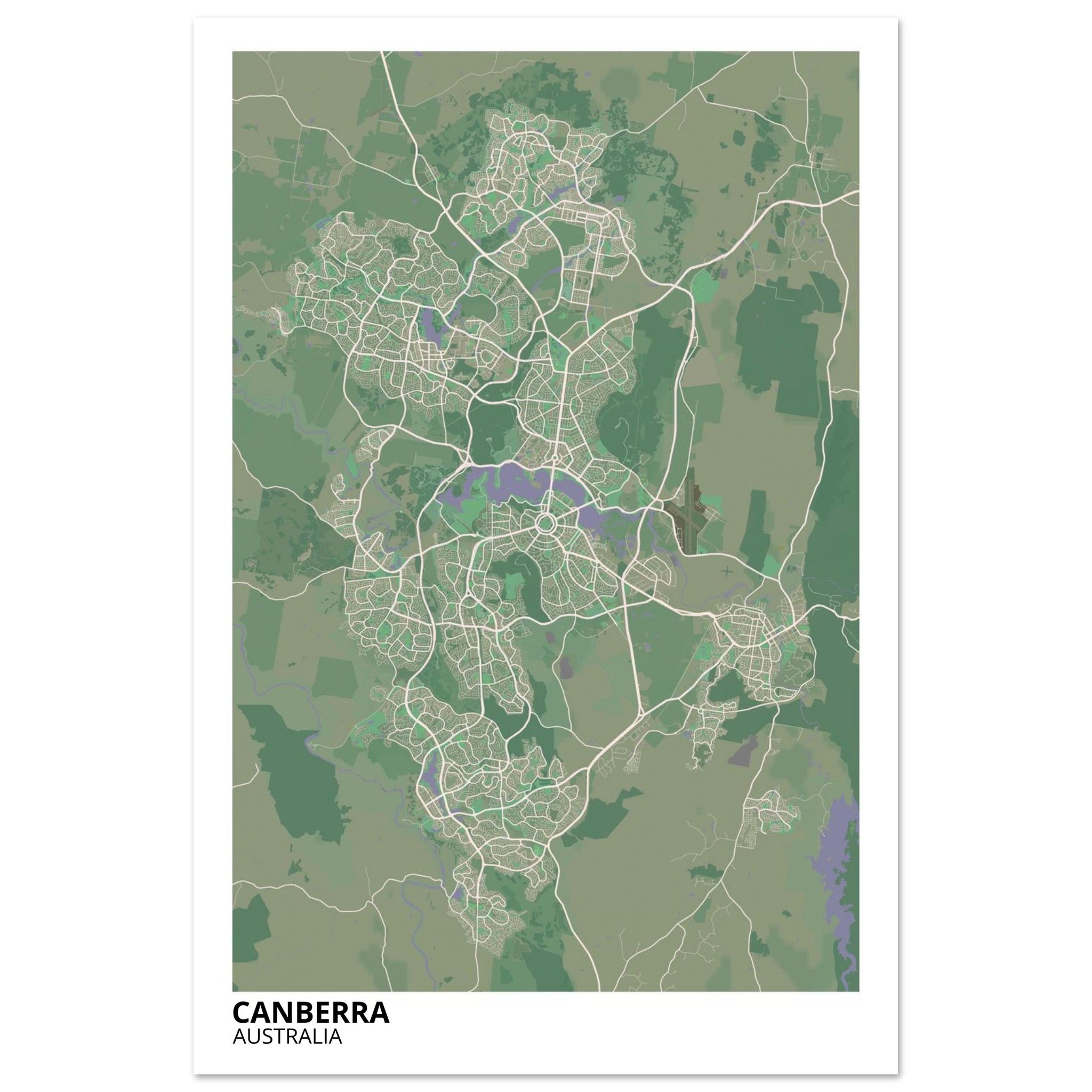 Canberra Australia City Map Poster | Custom Map Art Print - Ink And Atlas