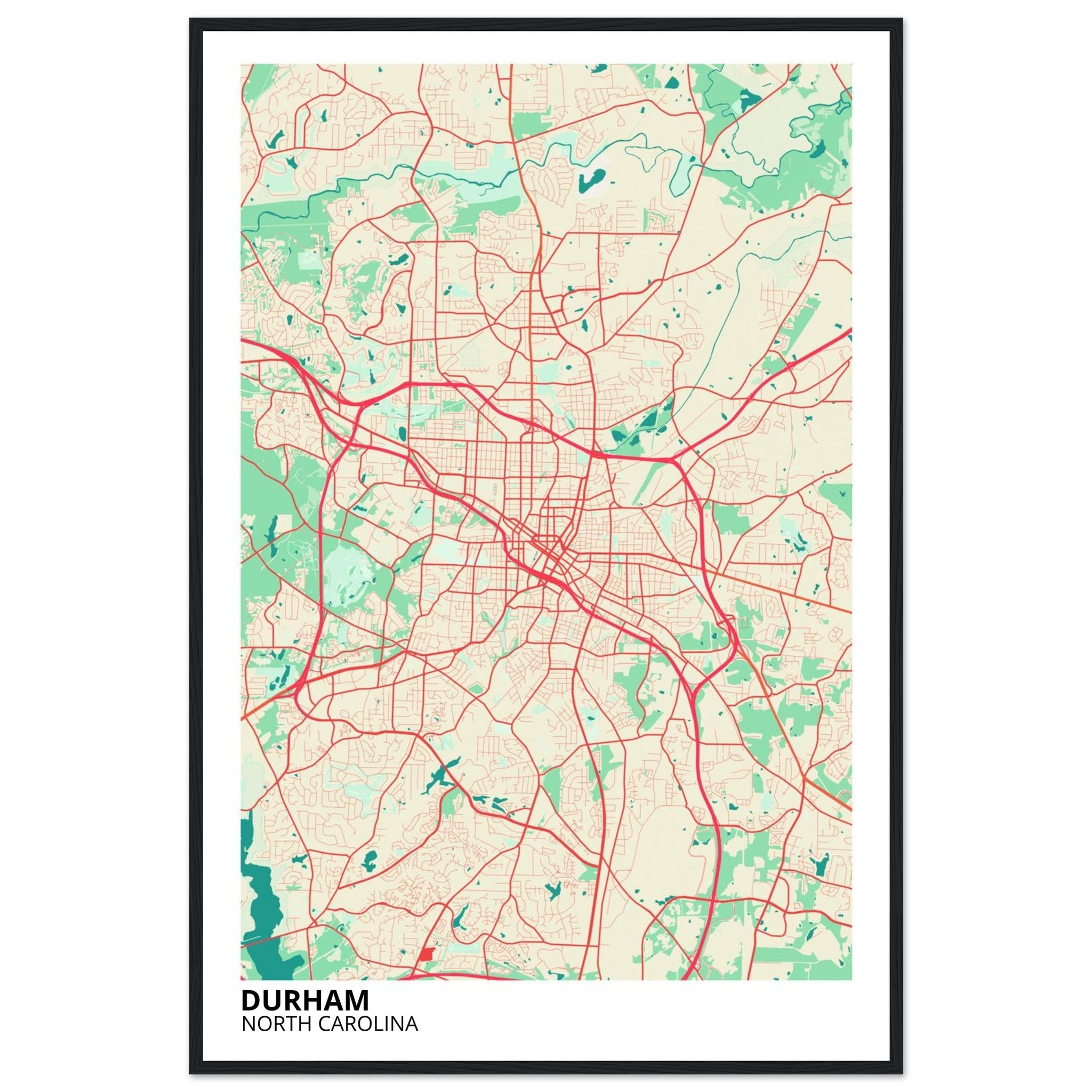 Durham North Carolina City Map Poster | Custom Map Art Print - Ink And Atlas