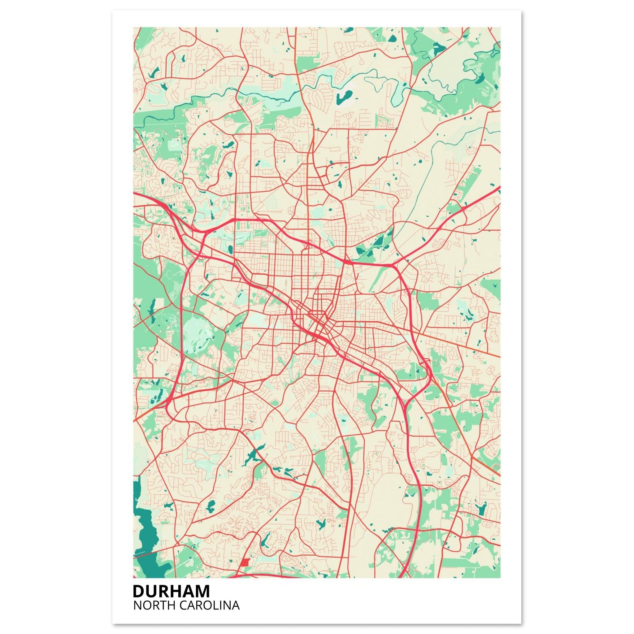 Durham North Carolina City Map Poster | Custom Map Art Print - Ink And Atlas