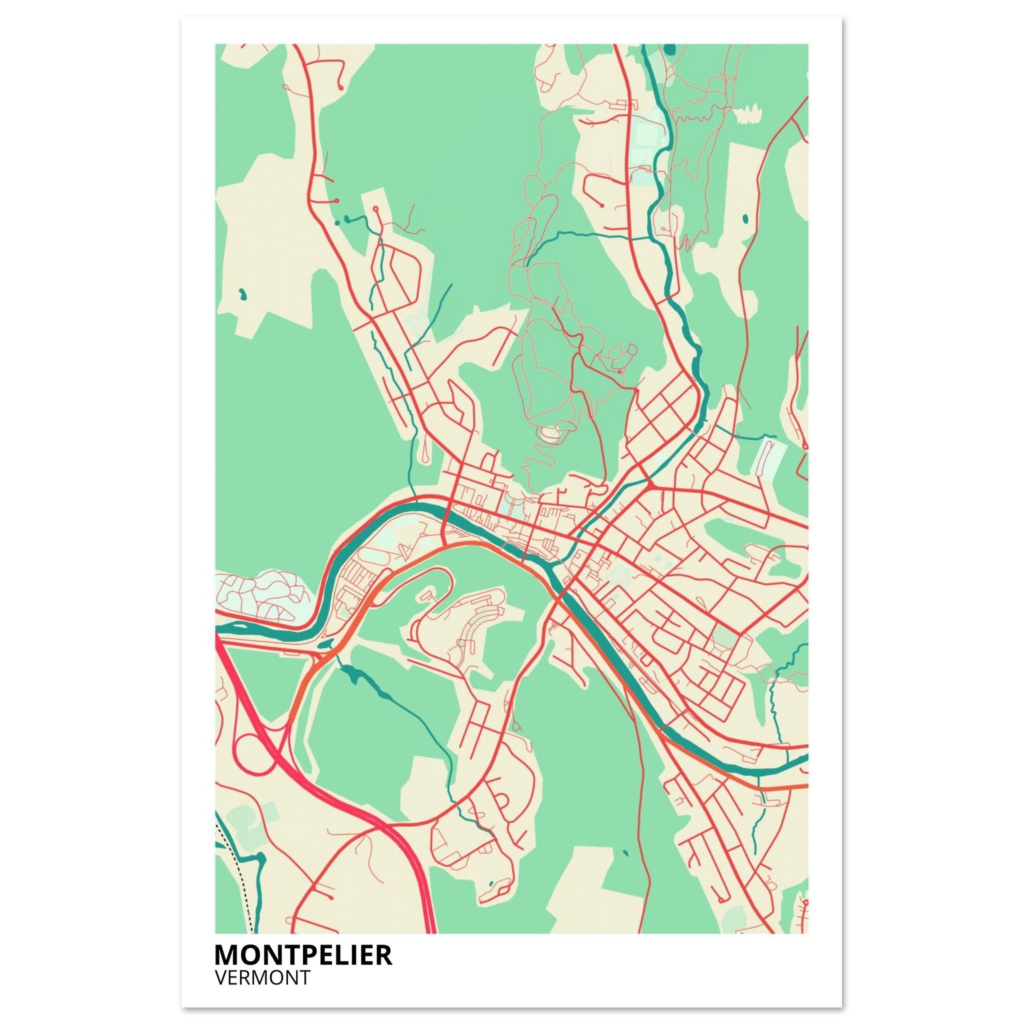 montpelier map poster print