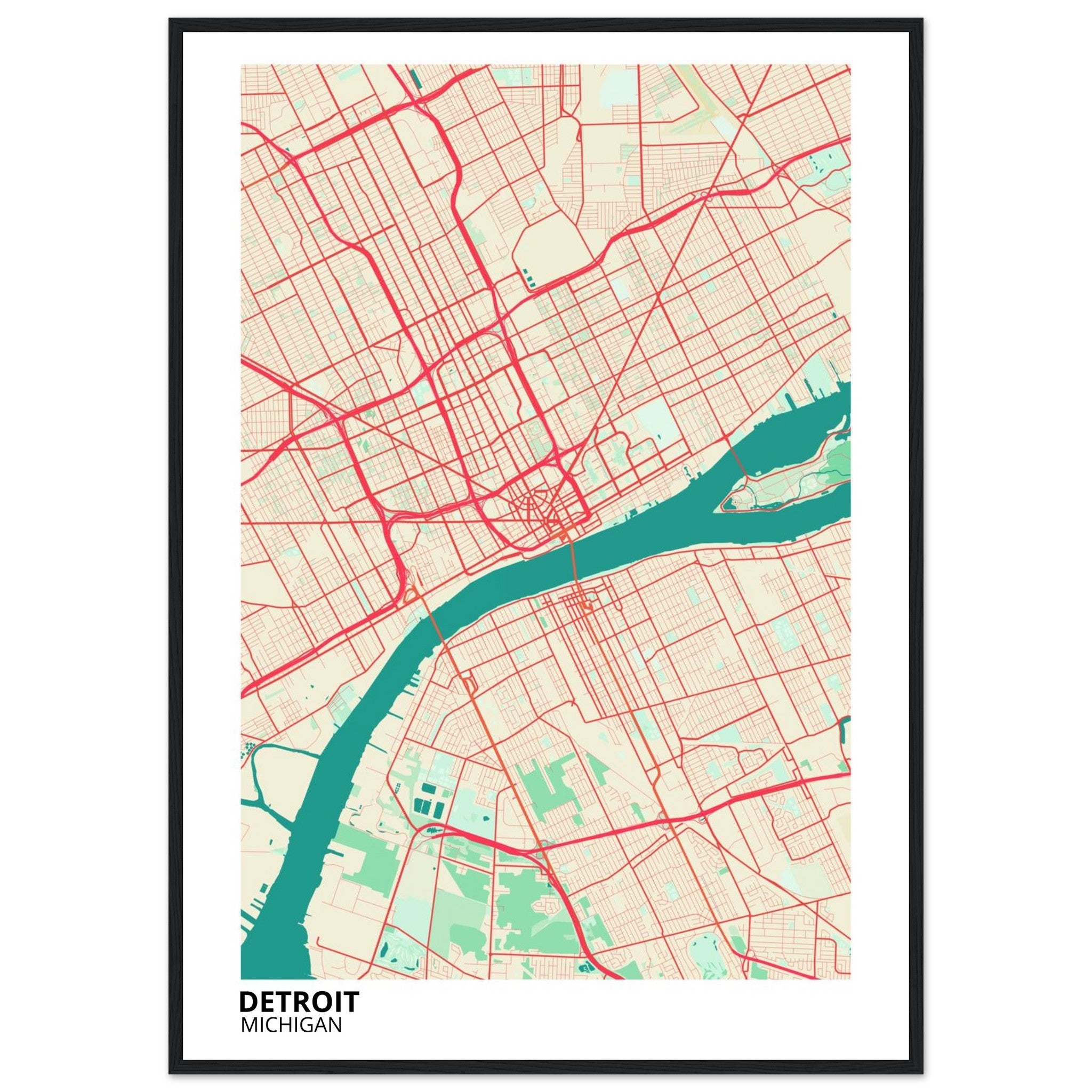 detroit map poster print