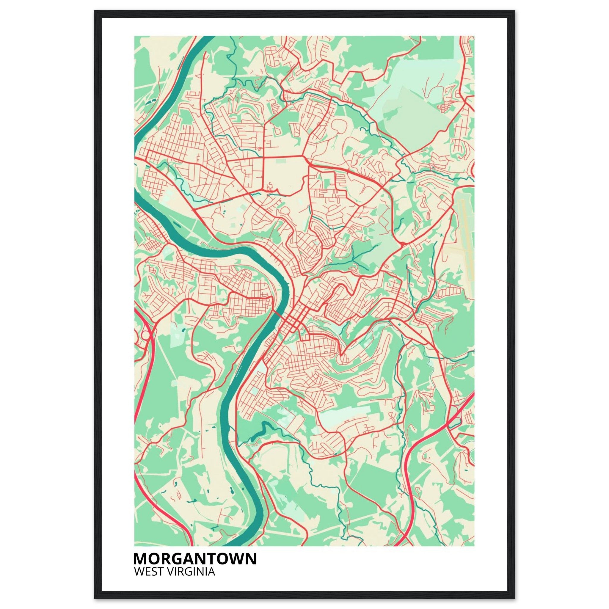 Morgantown West Virginia City Map Poster | Custom Map Art Print - Ink And Atlas