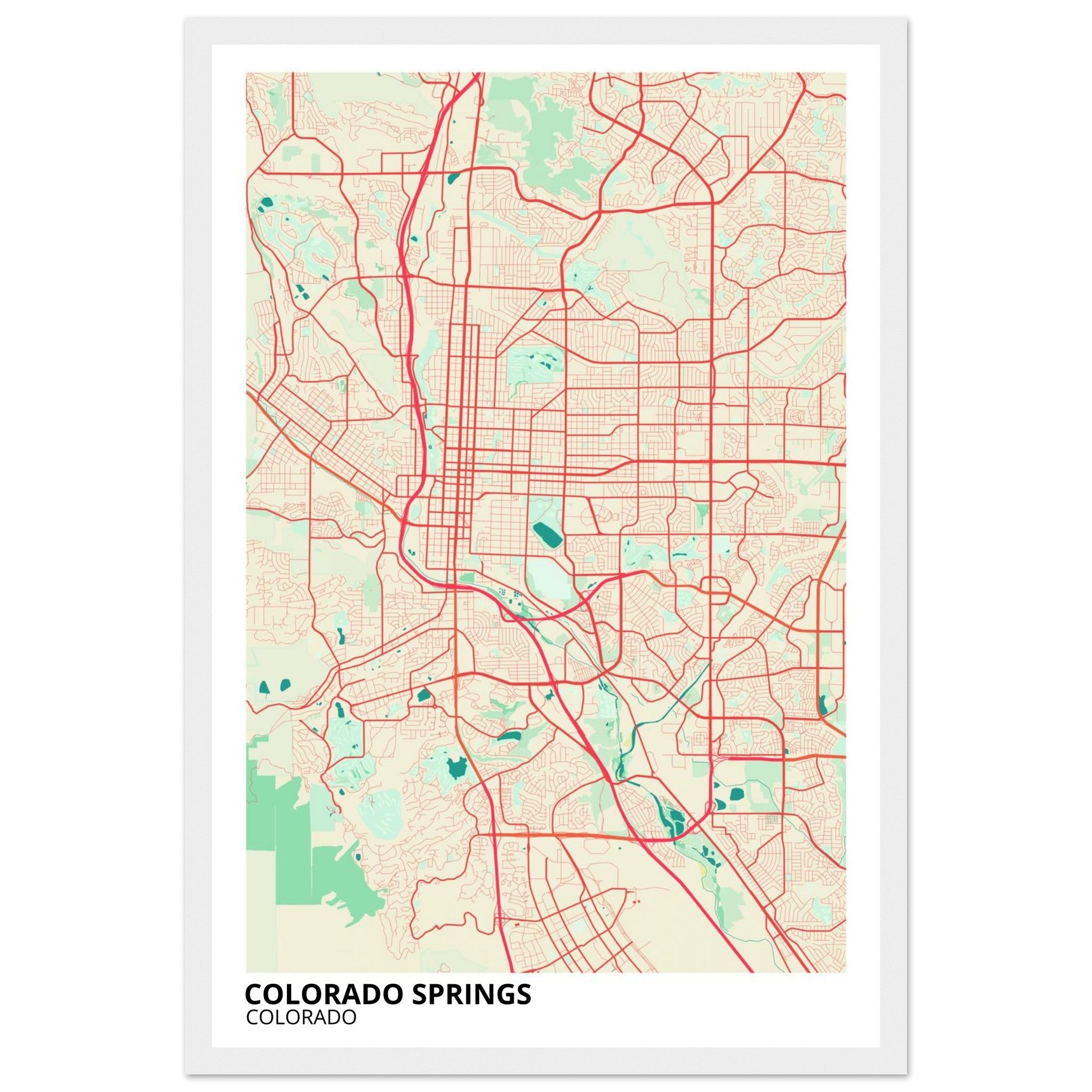 colorado springs map poster print